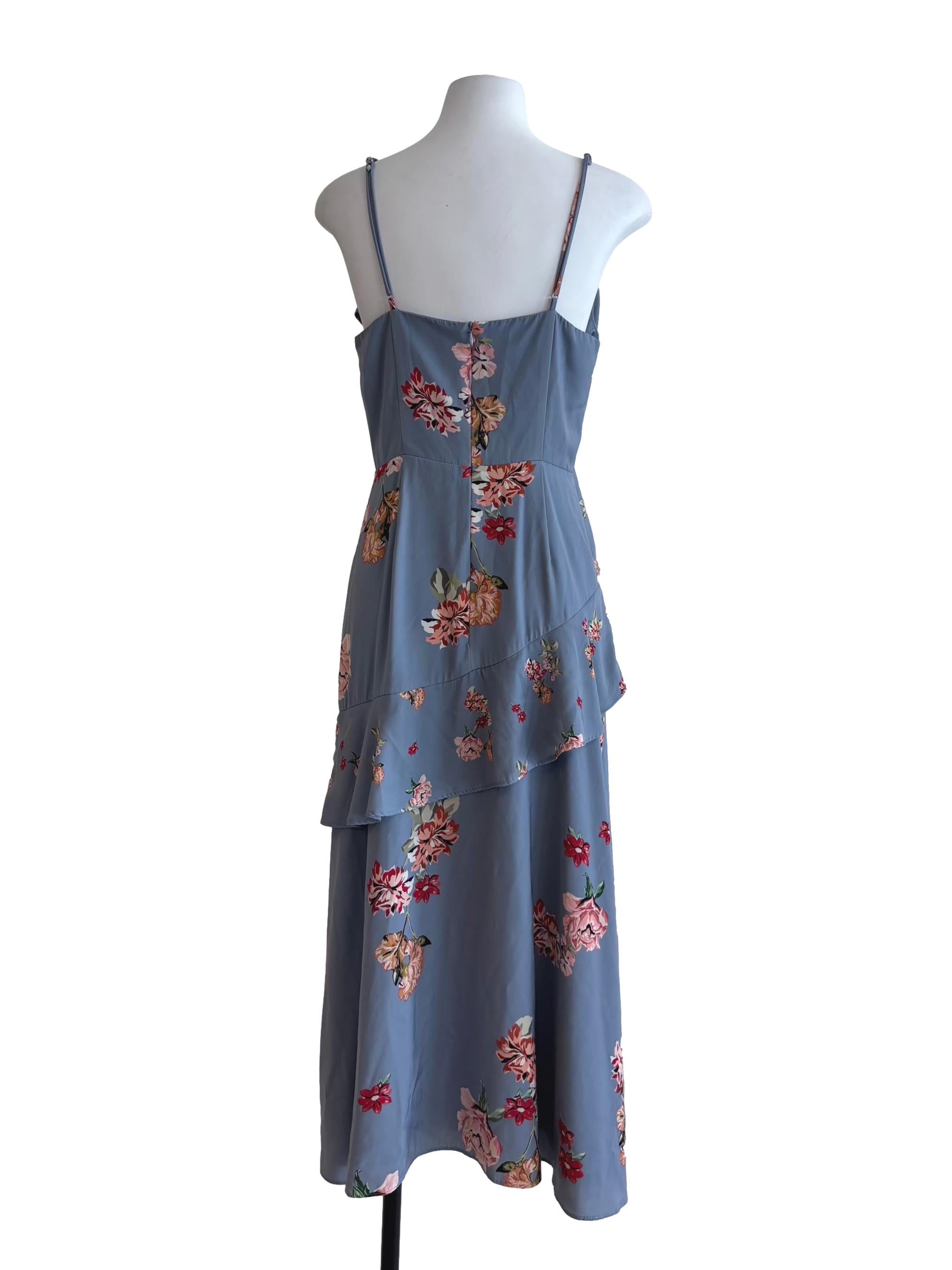 Stone Blue Floral Ruffle Dress
