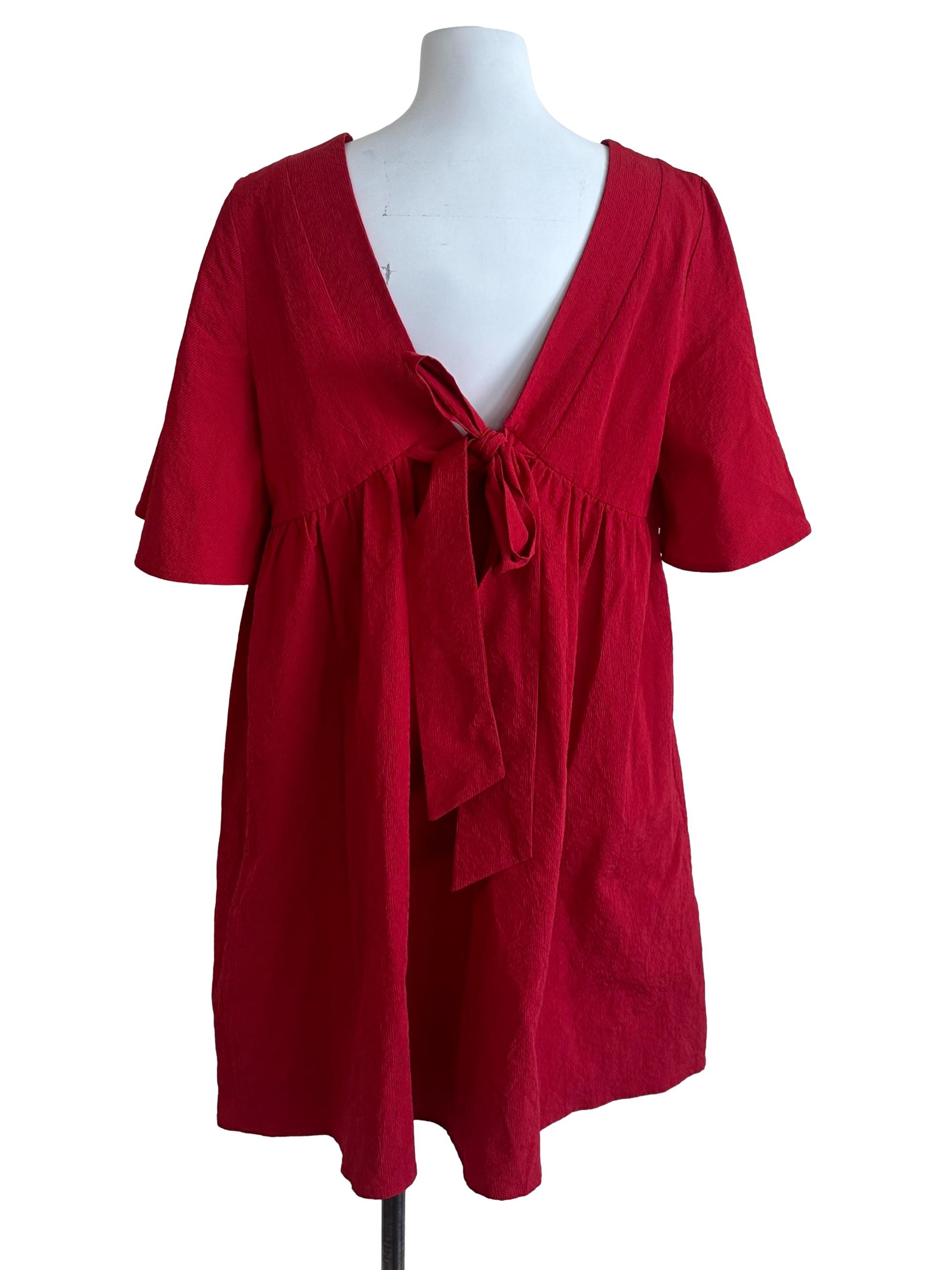 Blood Red Textured Back Tie Dress