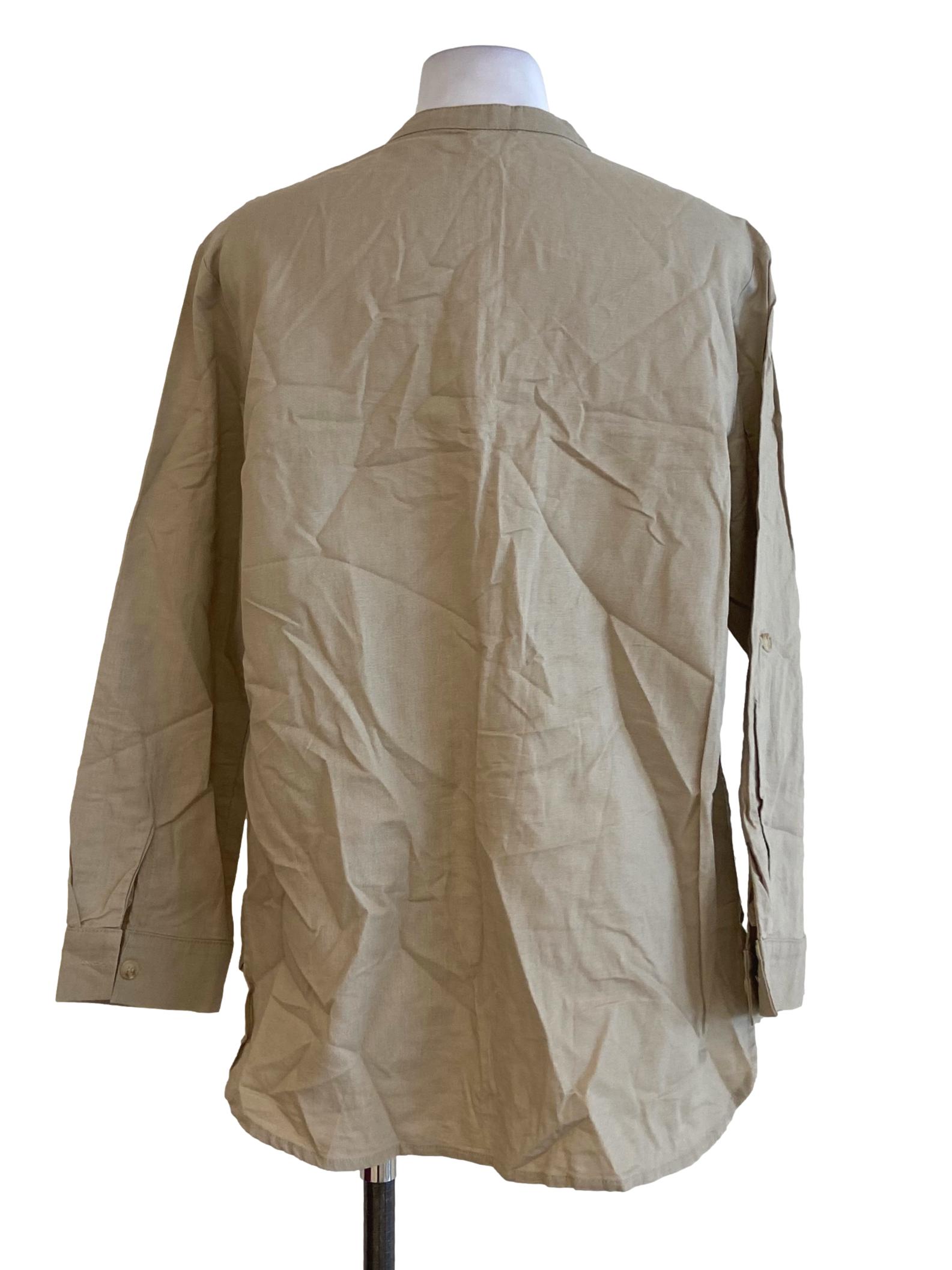 Bone Beige Linen Button Down Tunic Blouse