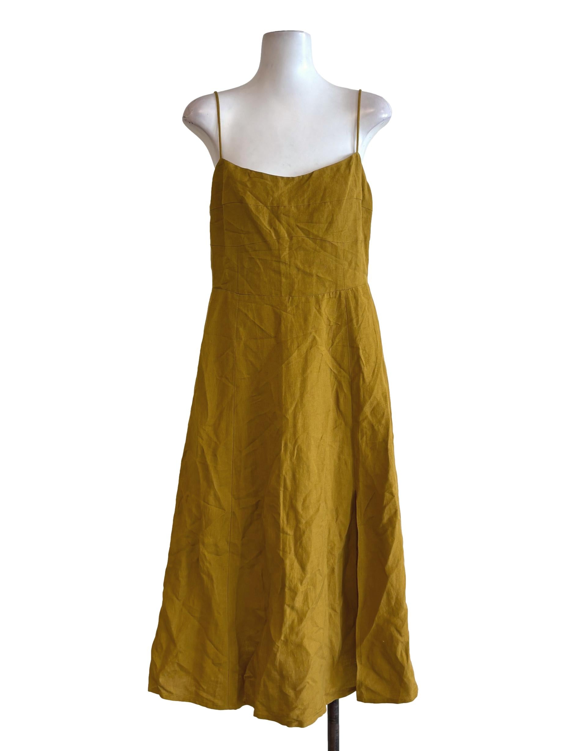 Dijon Spaghetti Strap Linen Dress LB