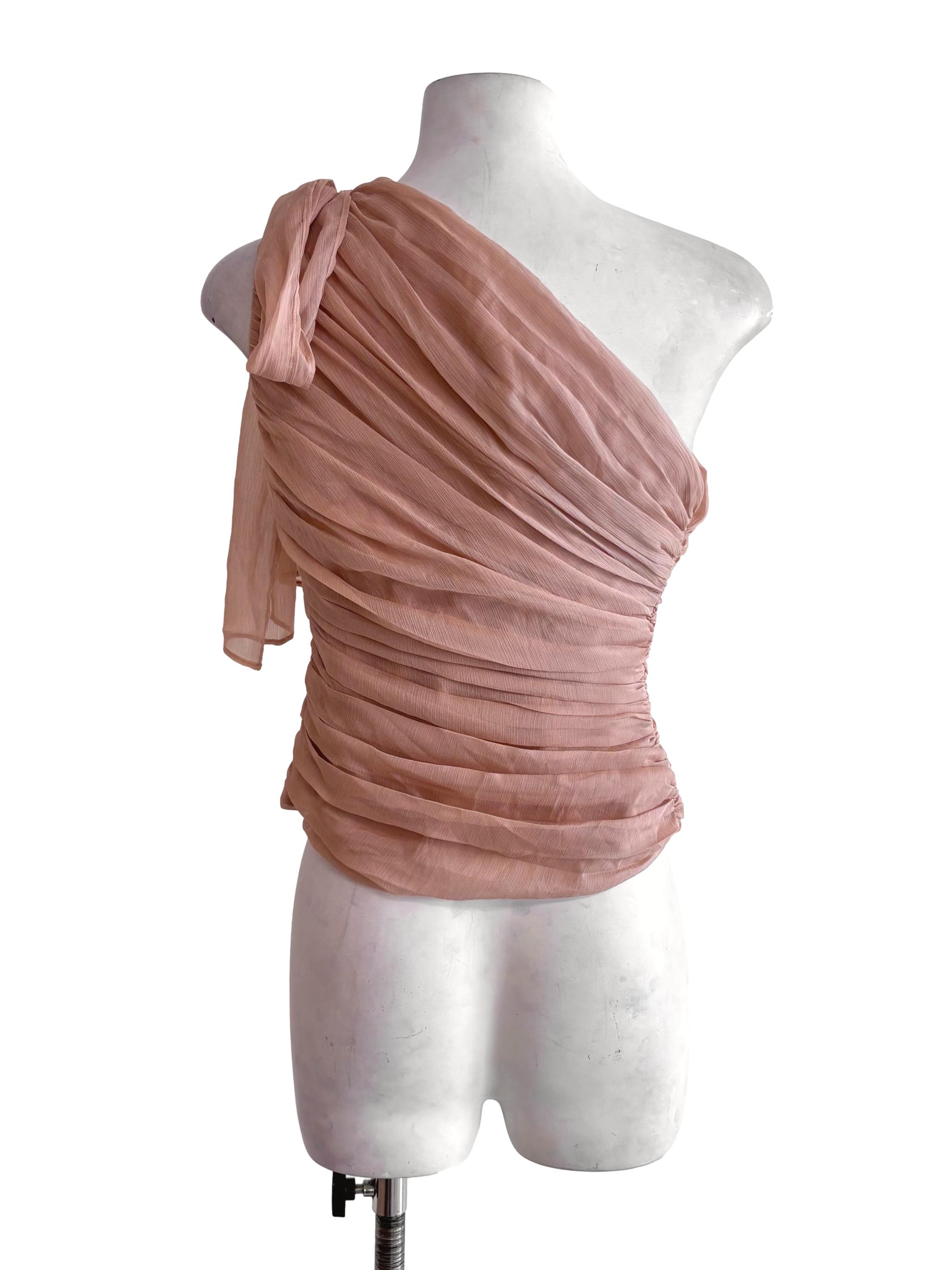 Cream Beige One Shoulder Draped Top
