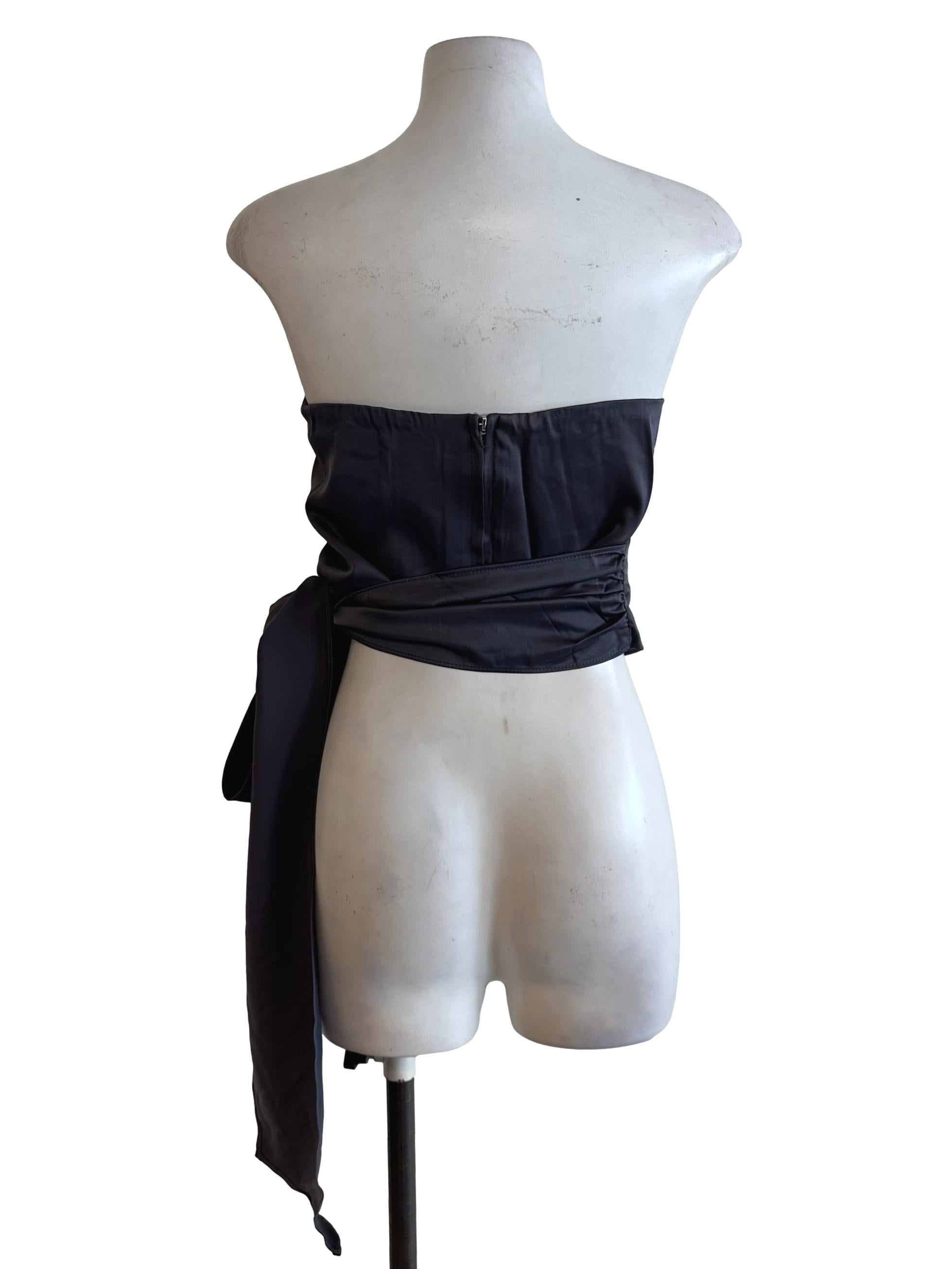 Charcoal Grey Satin Wrap Strap Tube Top