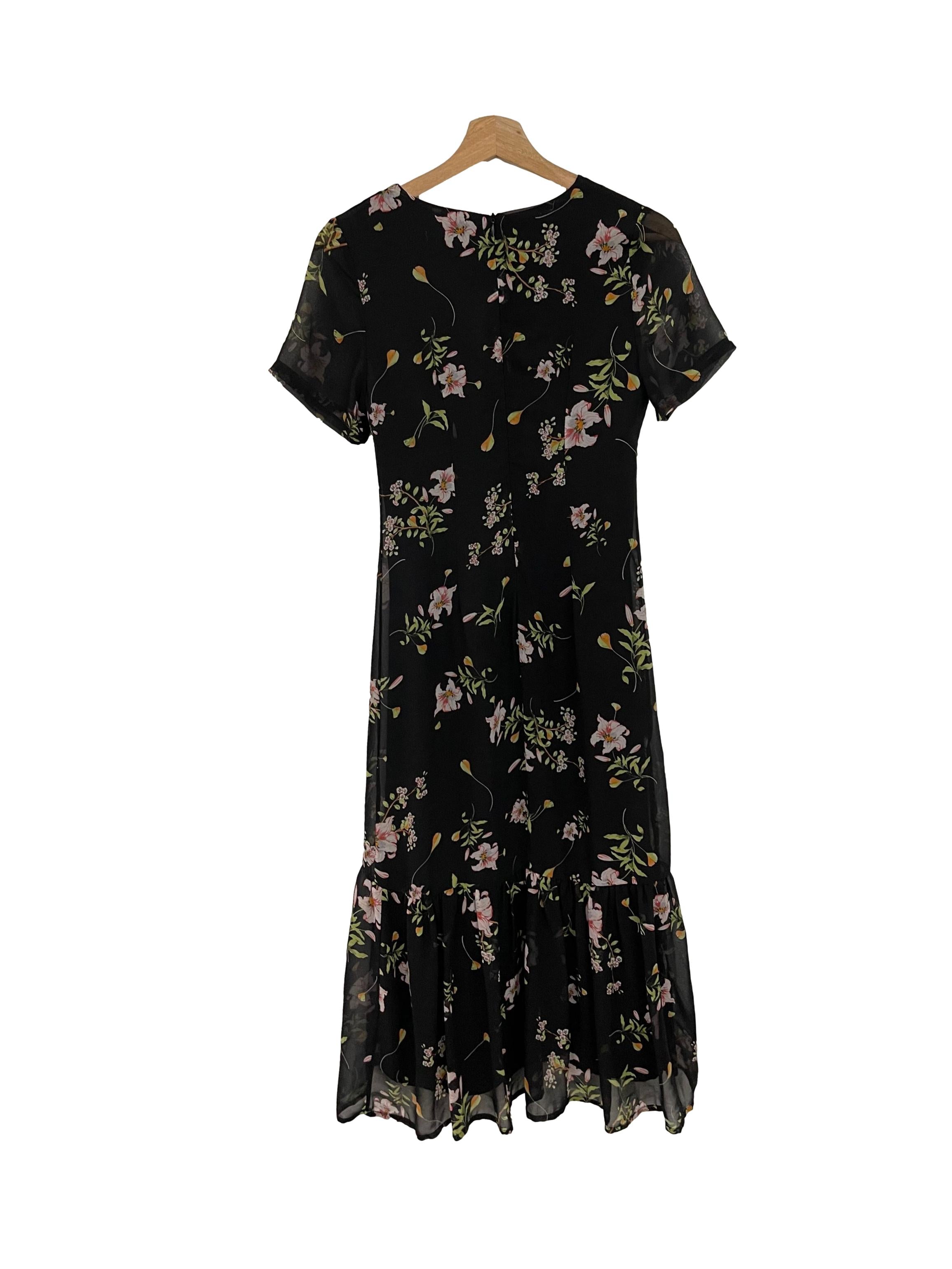 Black V-Neck Button Down Dress With Flowers