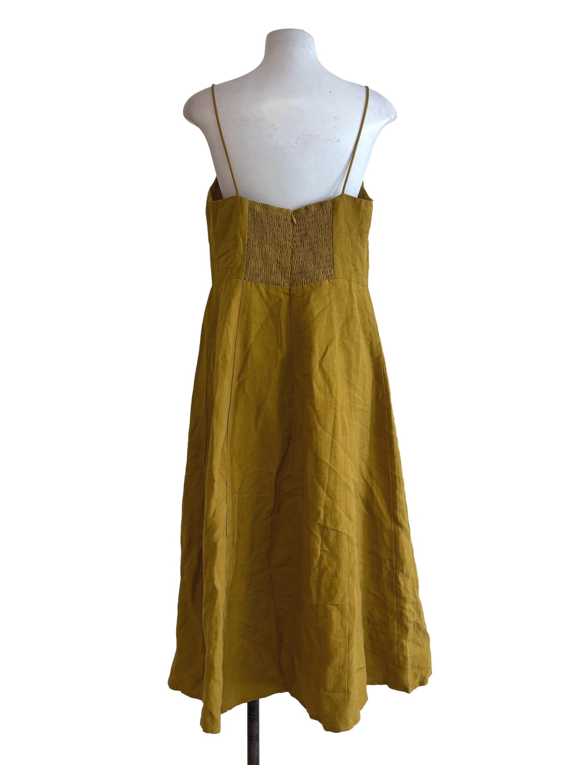 Dijon Spaghetti Strap Linen Dress LB