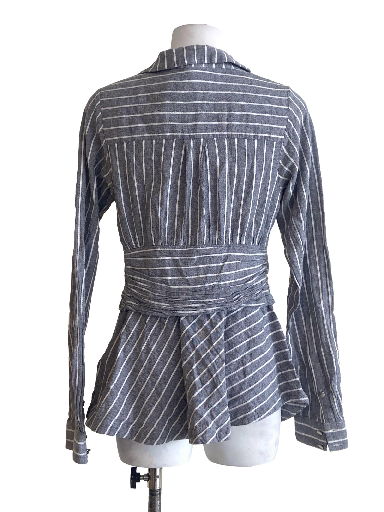 Grey & White Stripe V-Neck Blouse