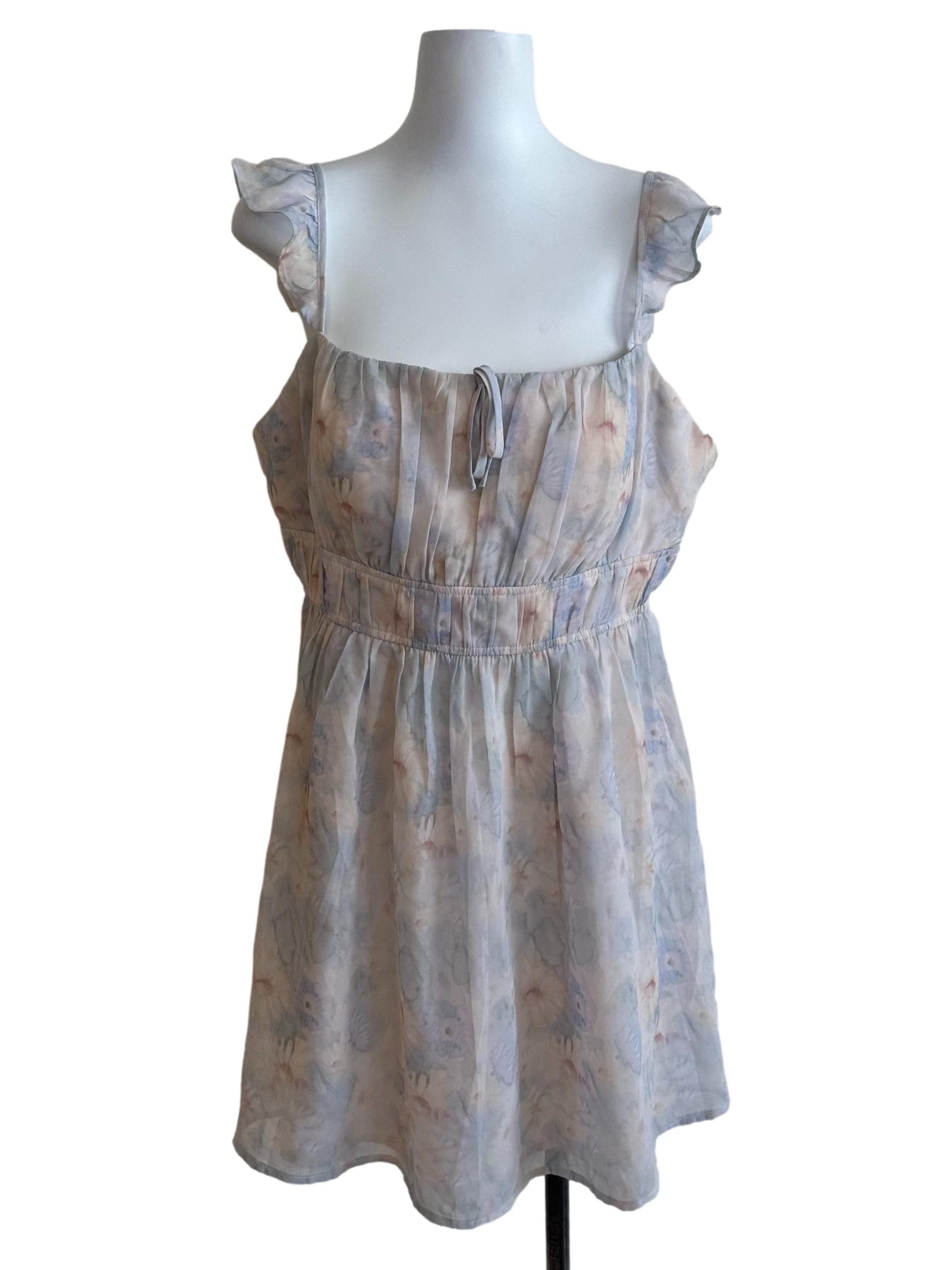 Blue Beige Pattern Ruched Dress