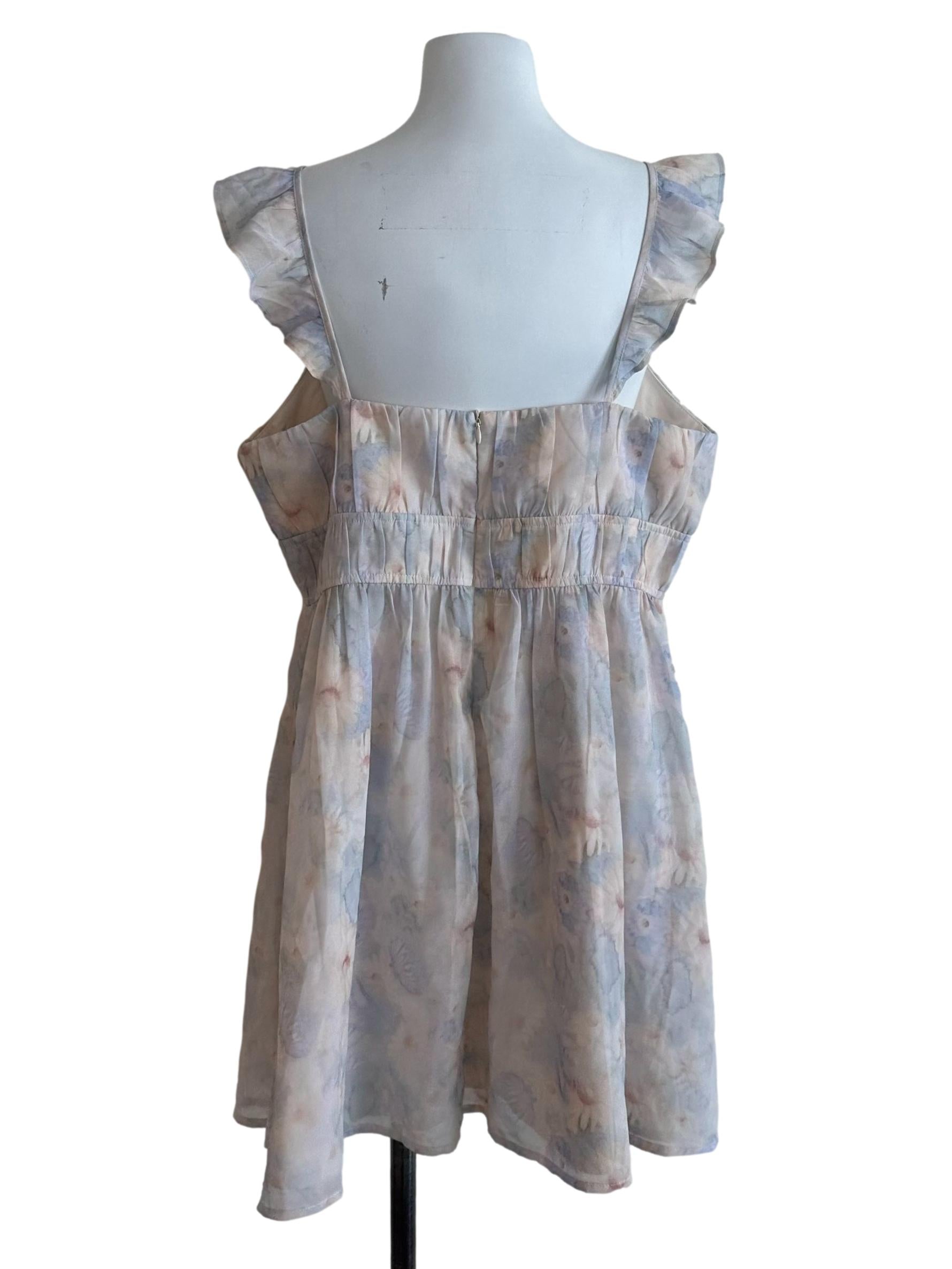 Blue Beige Pattern Ruched Dress