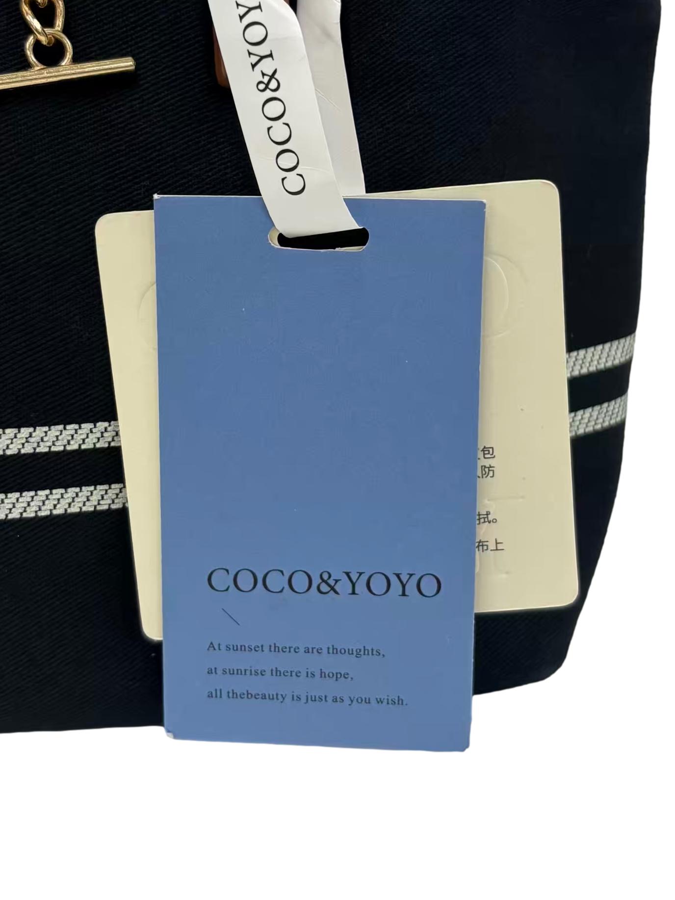 Navy Blue Double-Stripe Canvas Shoulder Bag