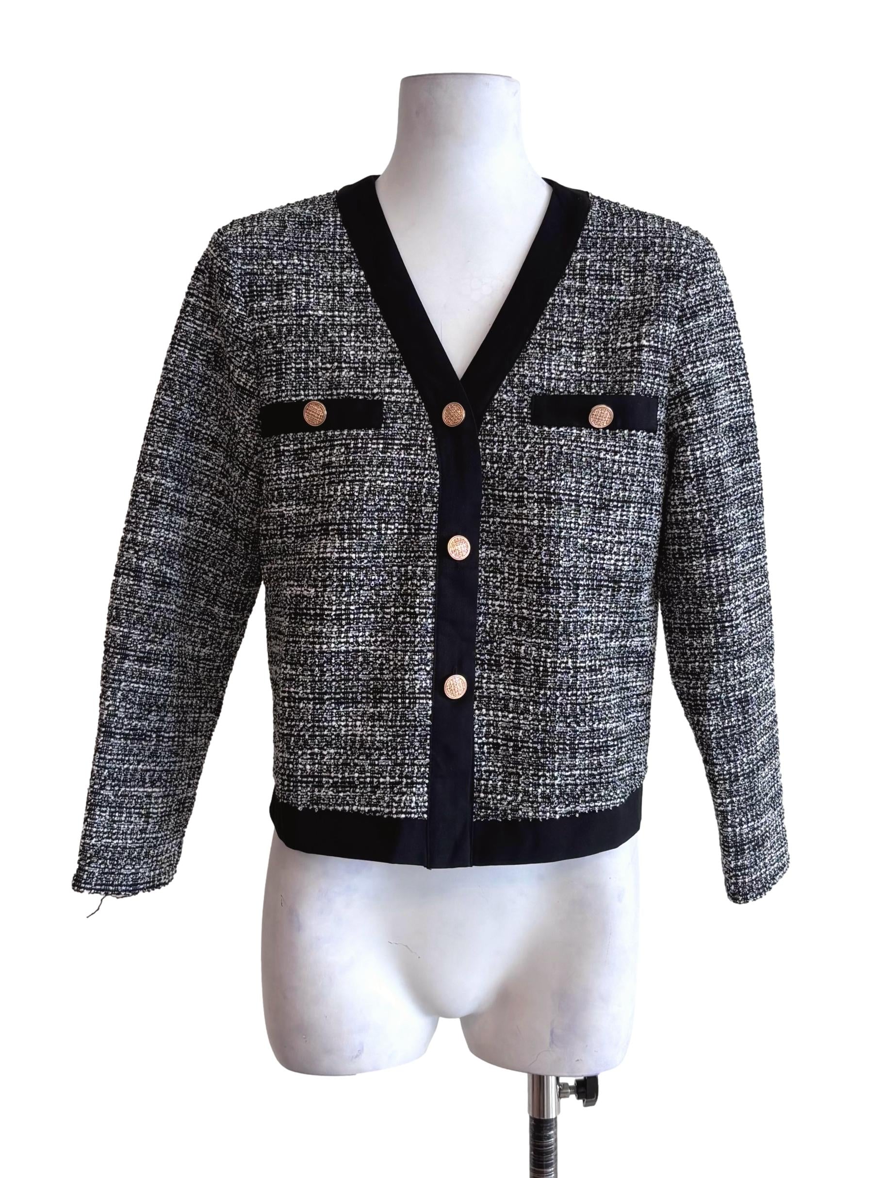 Black Tweed Contrast Cardigan