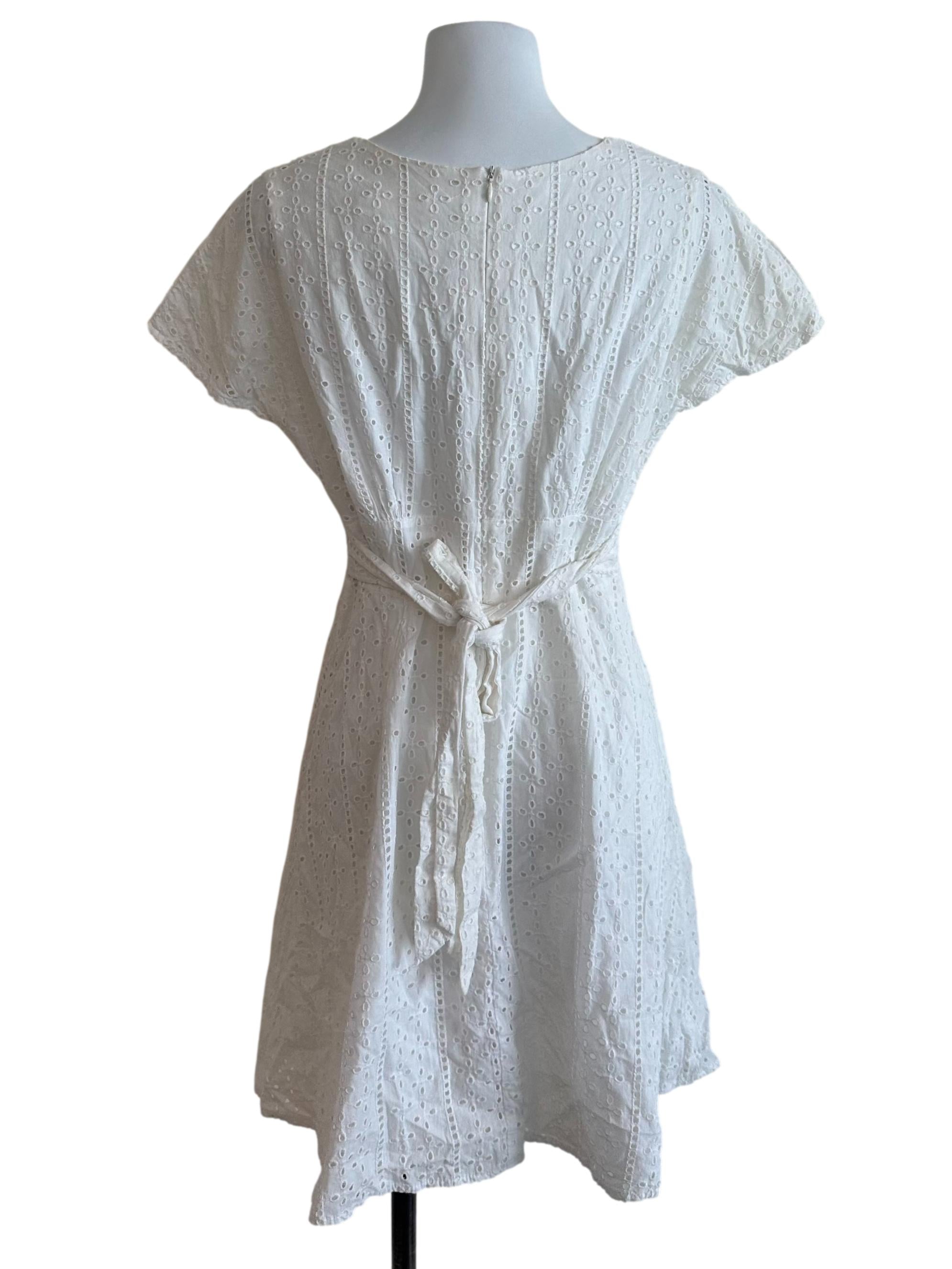 Ivory White Eyelet Embroidery V Neck Dress