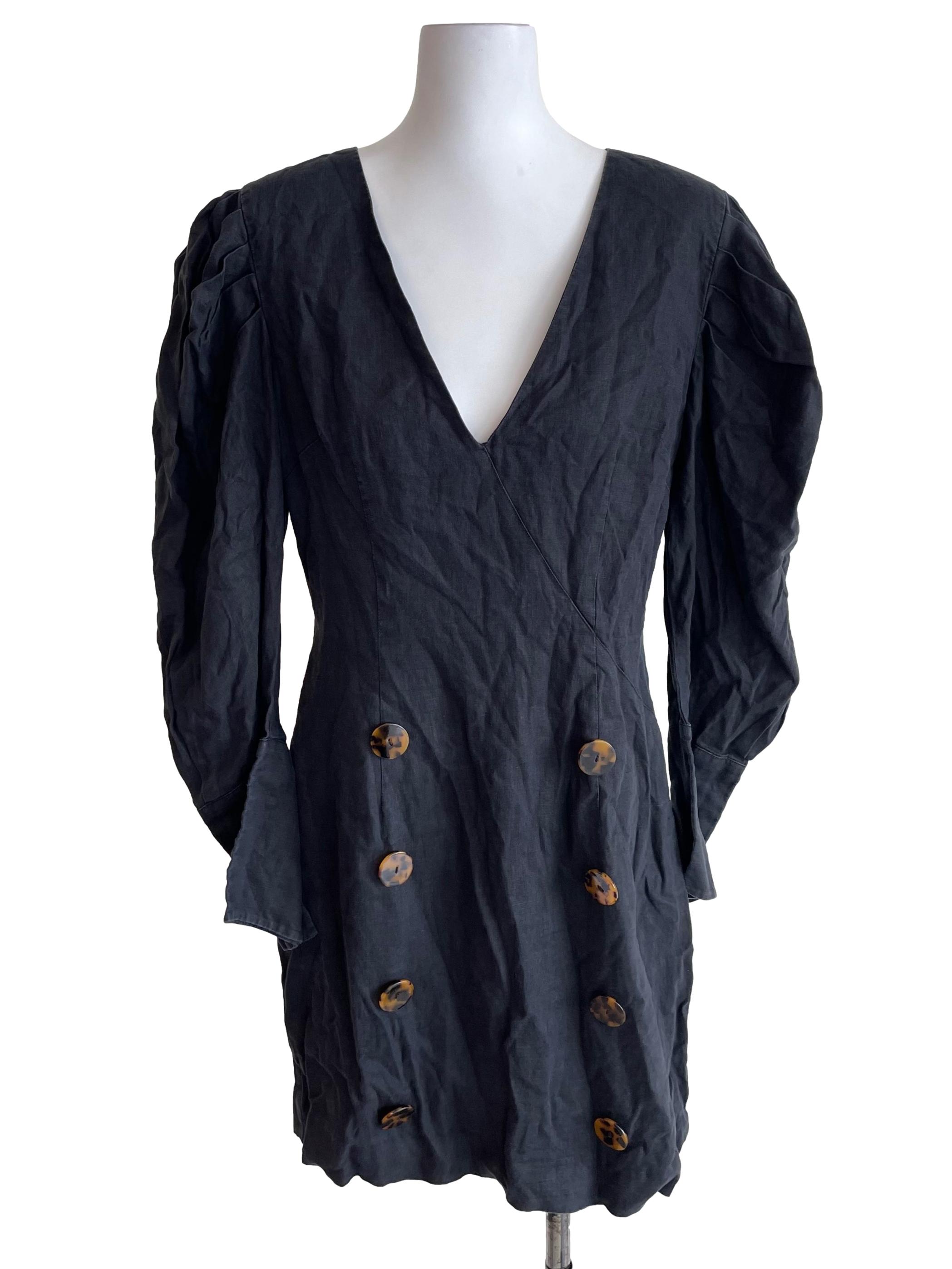 Iron Grey V Neck Leg Of Mutton Dress