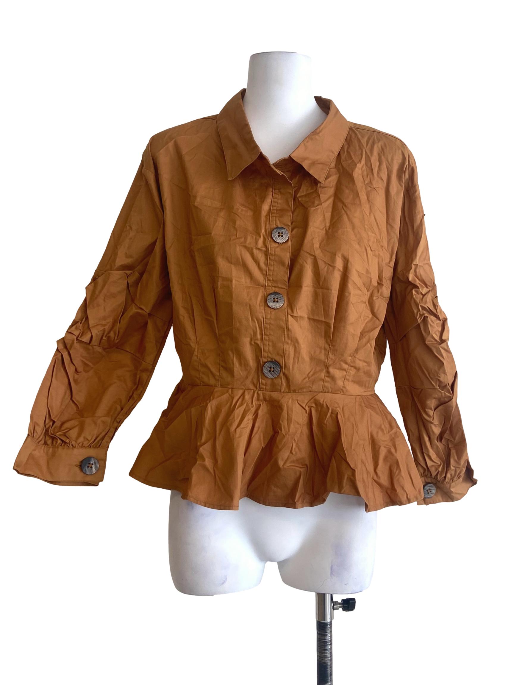 Gold Yellow Button Down Peplum Blouse