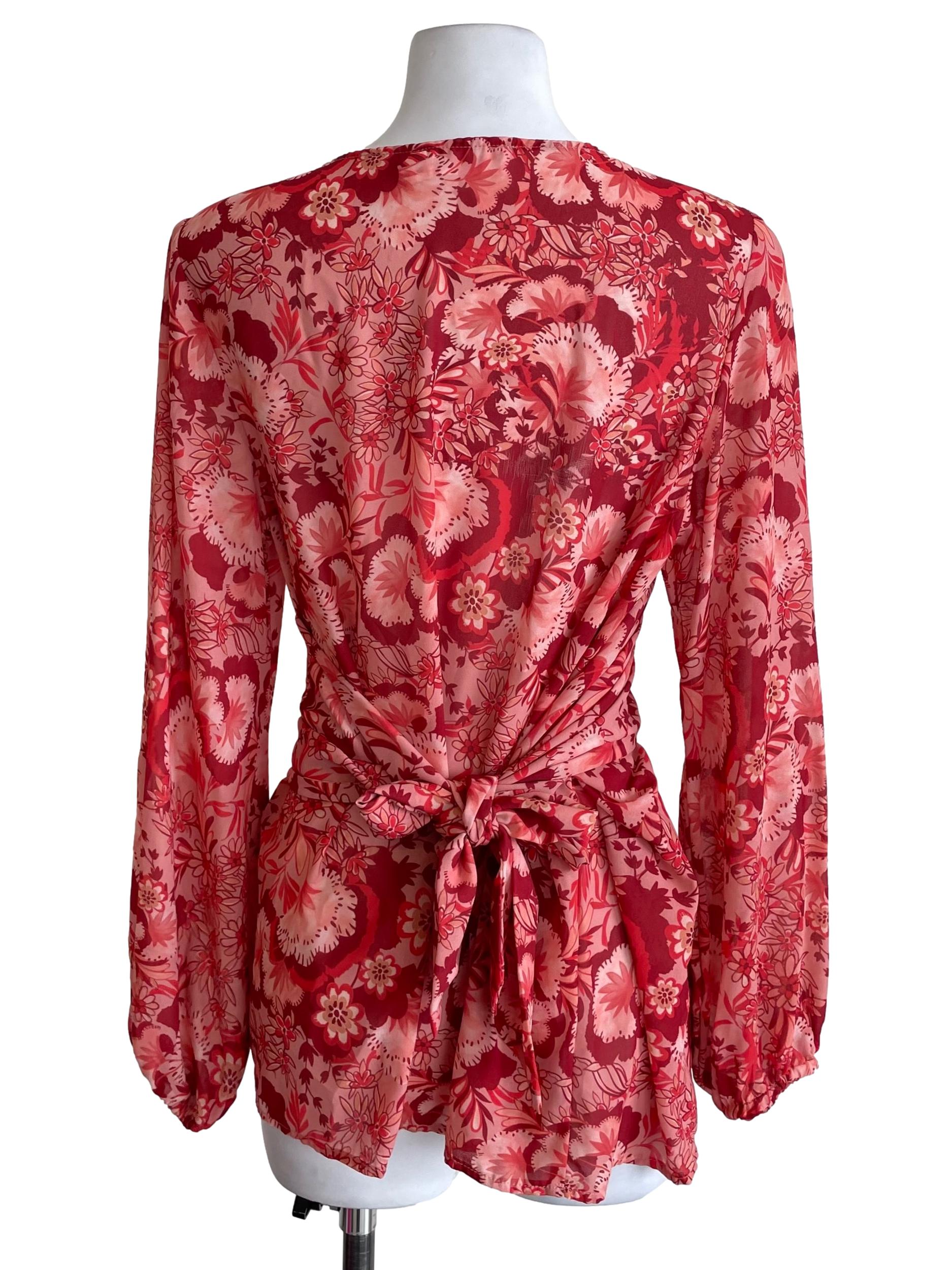 Red Floral Wrap Chiffon Top