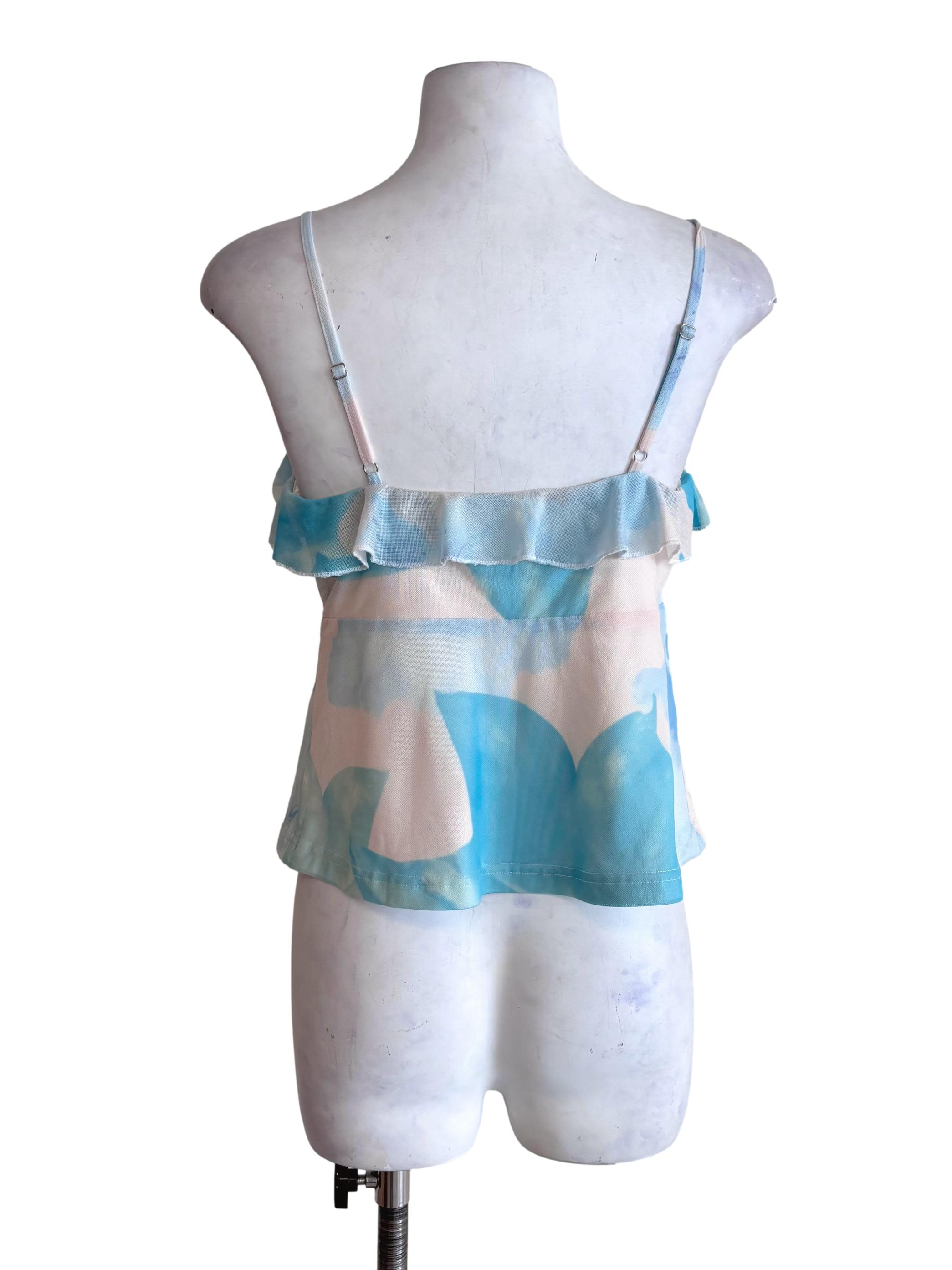 Ivory Blue Prints Ruffle Babydoll Top