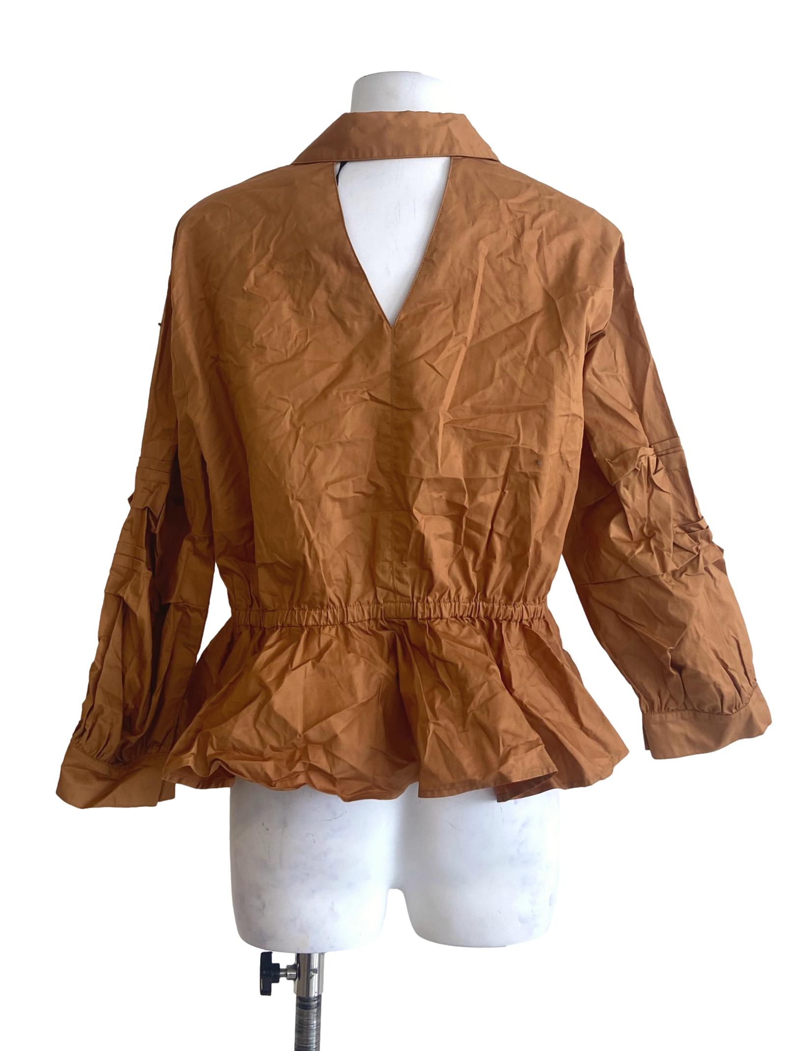 Gold Yellow Button Down Peplum Blouse
