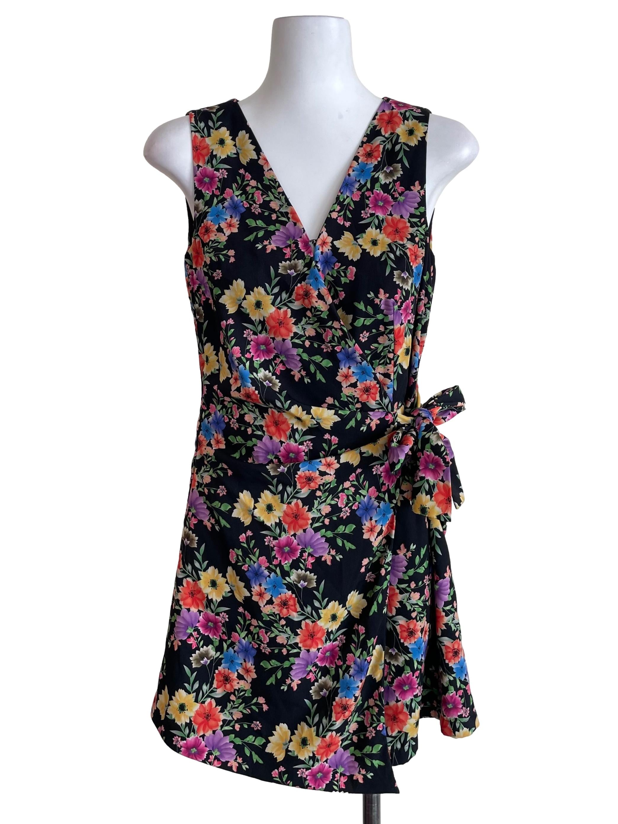 Black Floral Wrap Romper
