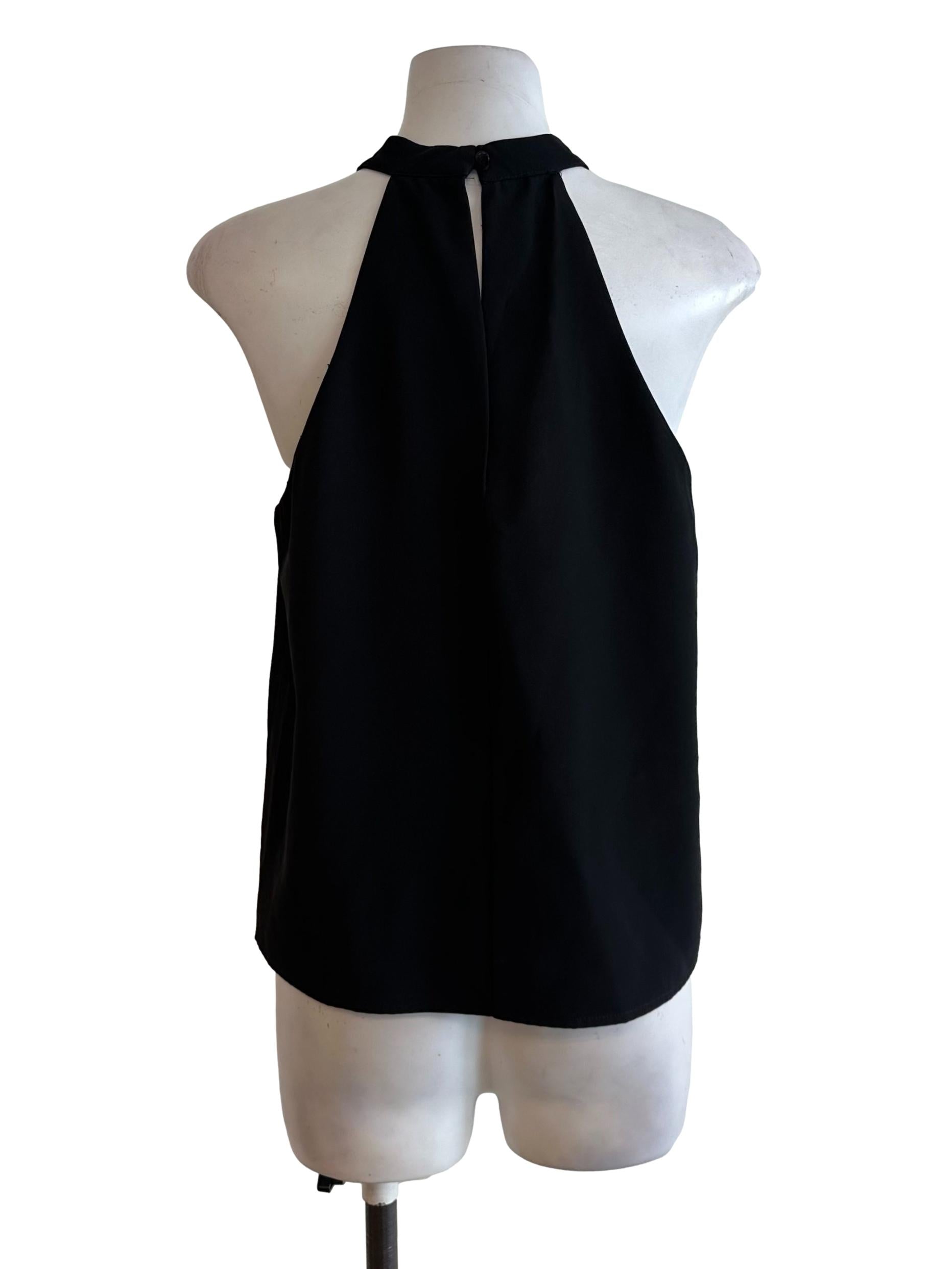 Raven Black Halter V Neck Top