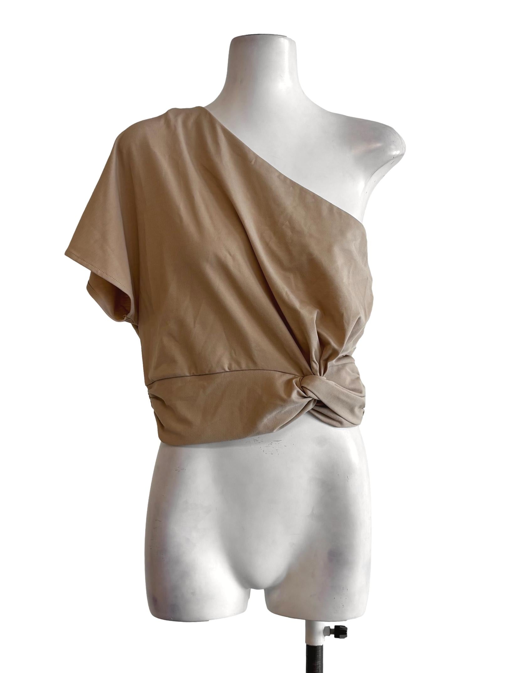 Buff Brown One Shoulder Front Twist Top LB