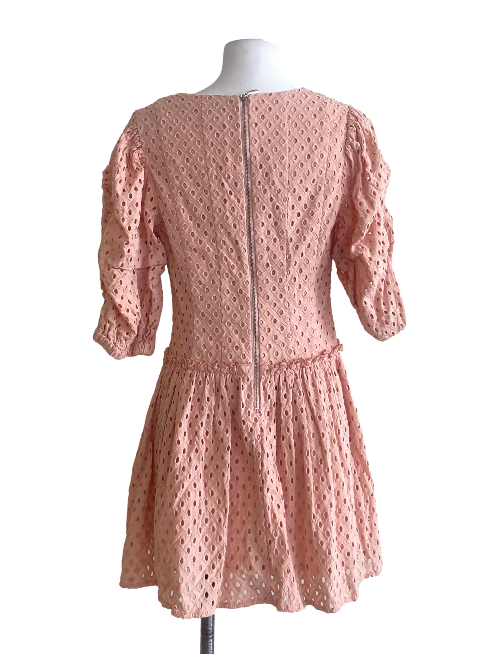 Salmon Pink Embroidery V-Neck A-Line Dress
