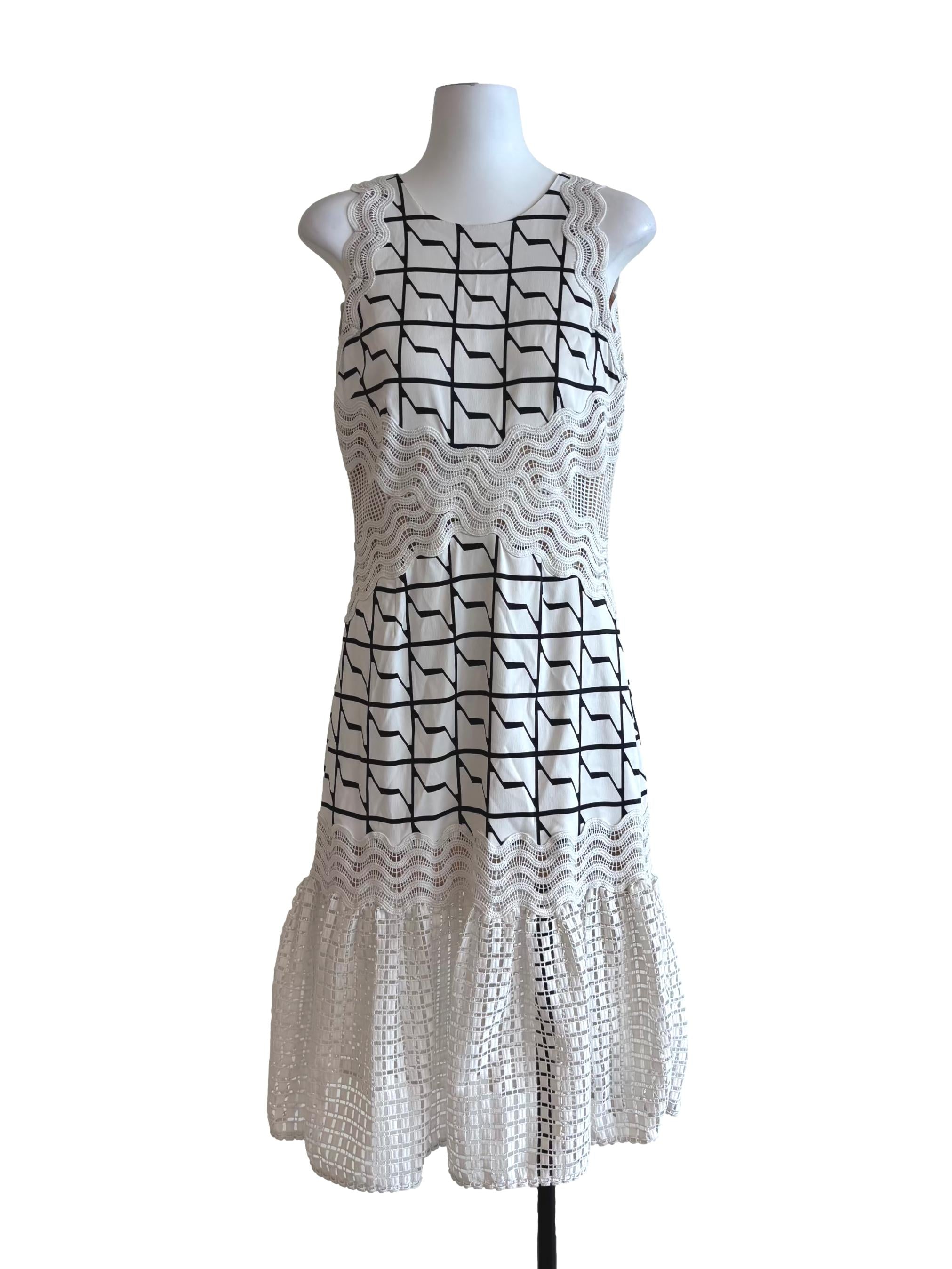 Powder White Patterned Drop Waist Dress