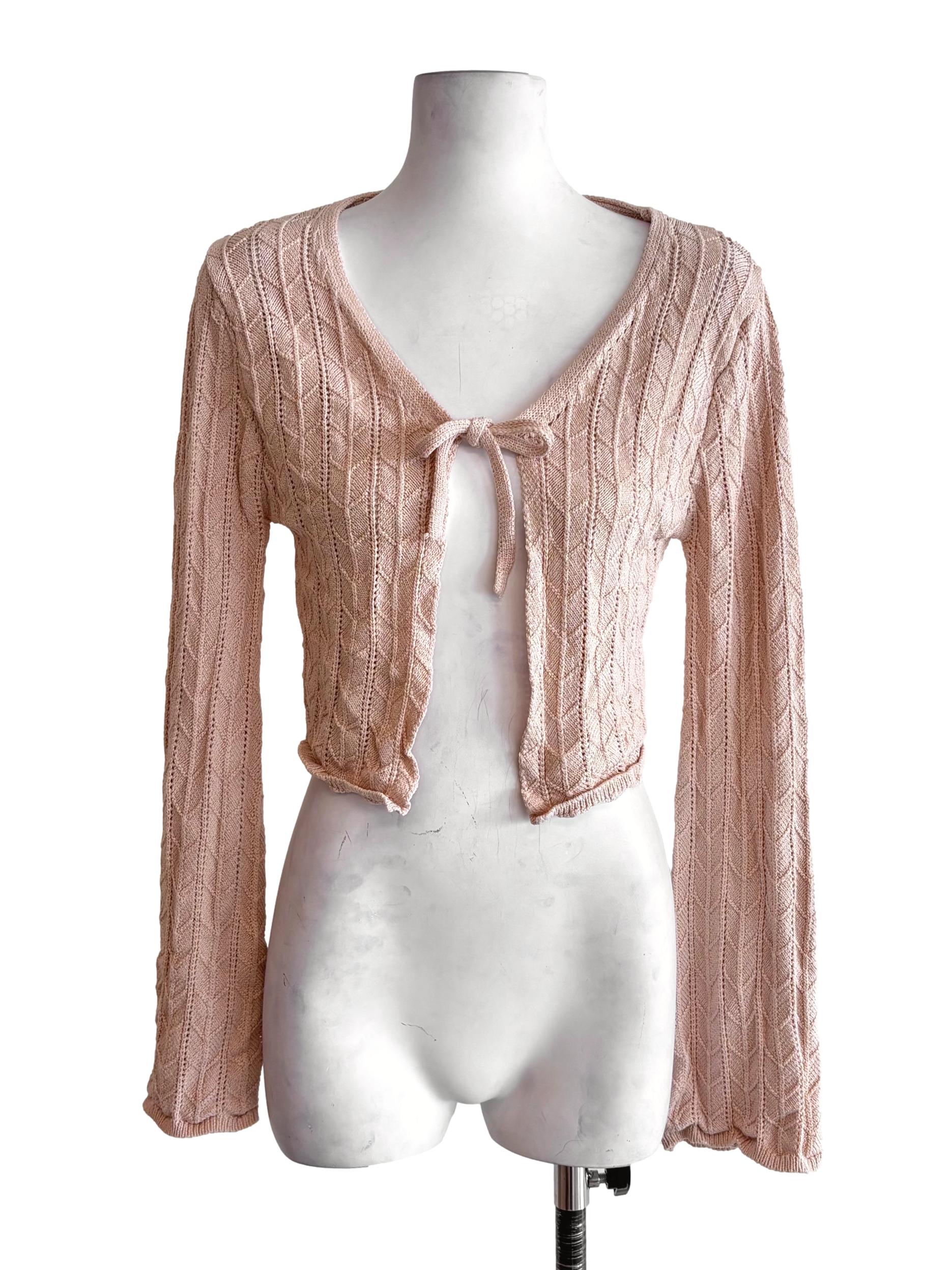 Brown Beige Knitted Tie Cardigan