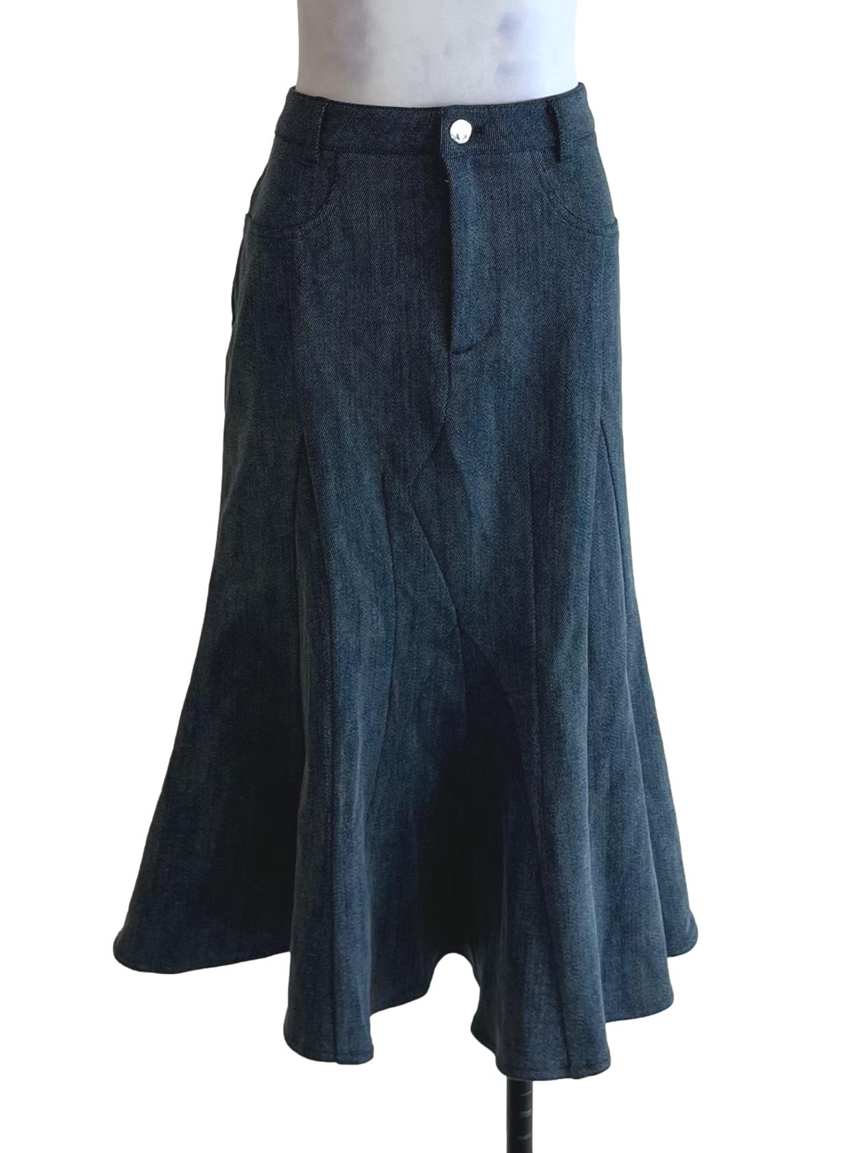 Blue Denim High-Waisted A-Line Skirt