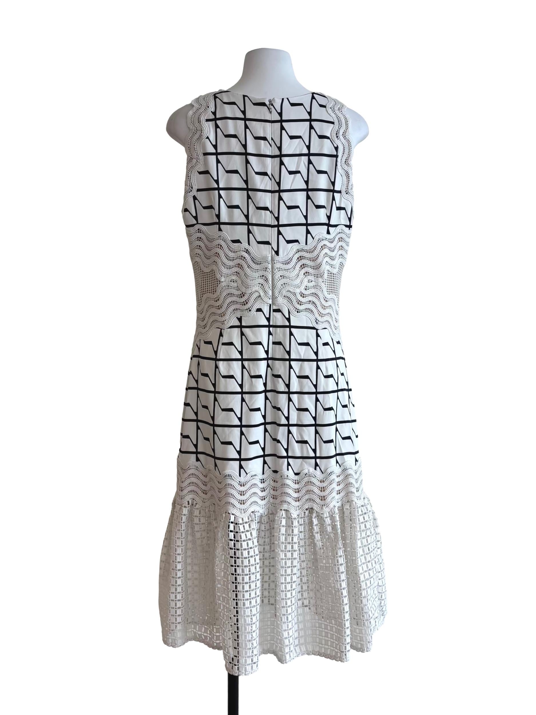 Powder White Patterned Drop Waist Dress