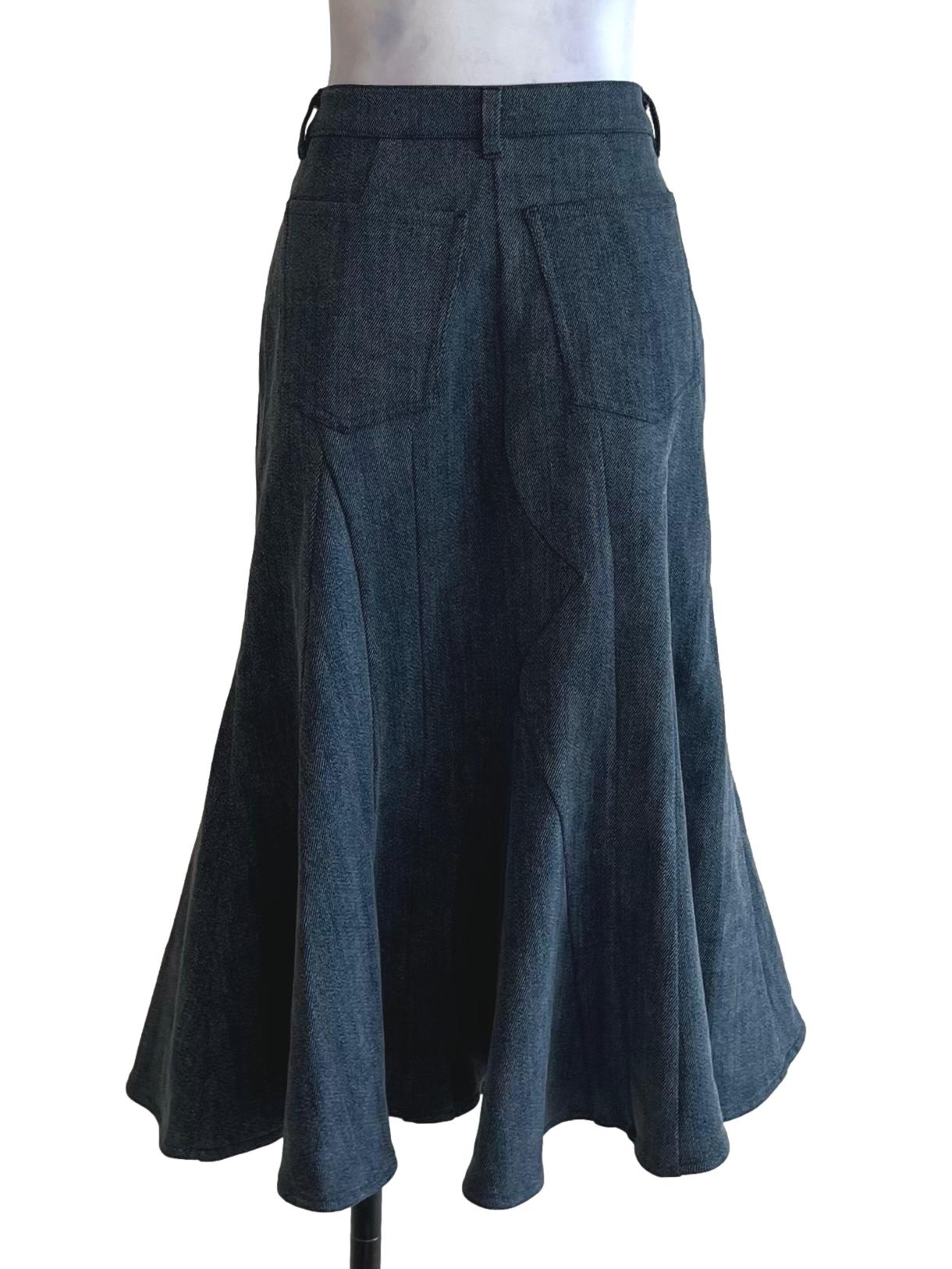 Blue Denim High-Waisted A-Line Skirt