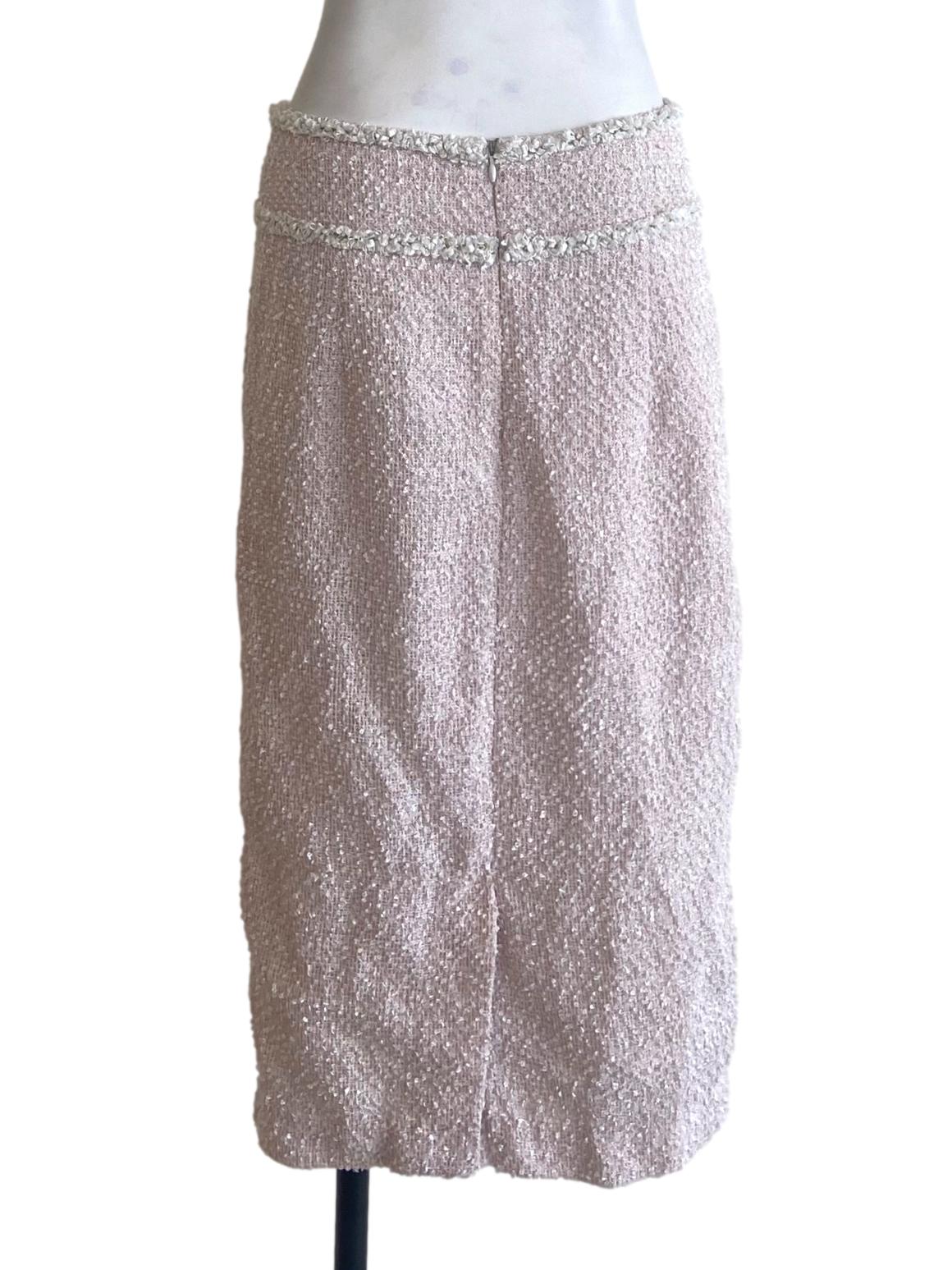 Blush Pink & White Tweed Slit Tube Skirt