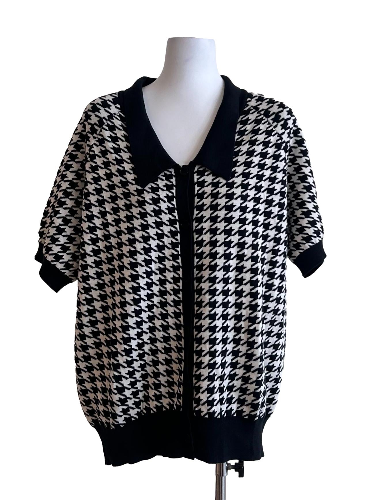 Vicenza Cardigan - Button Down Blouse In Black And White Dogtooth CSN