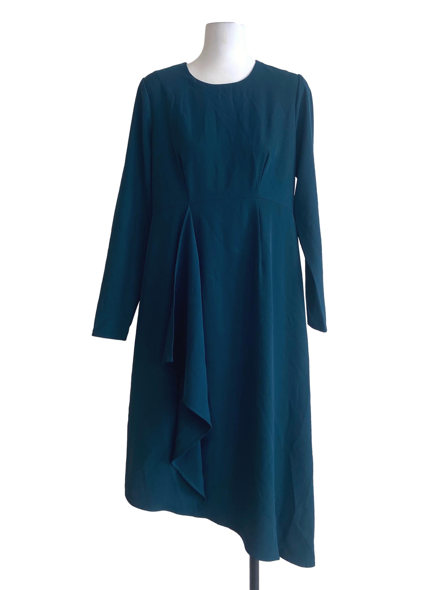 Peacock Blue Herringbone Asymmetric Shift Dress