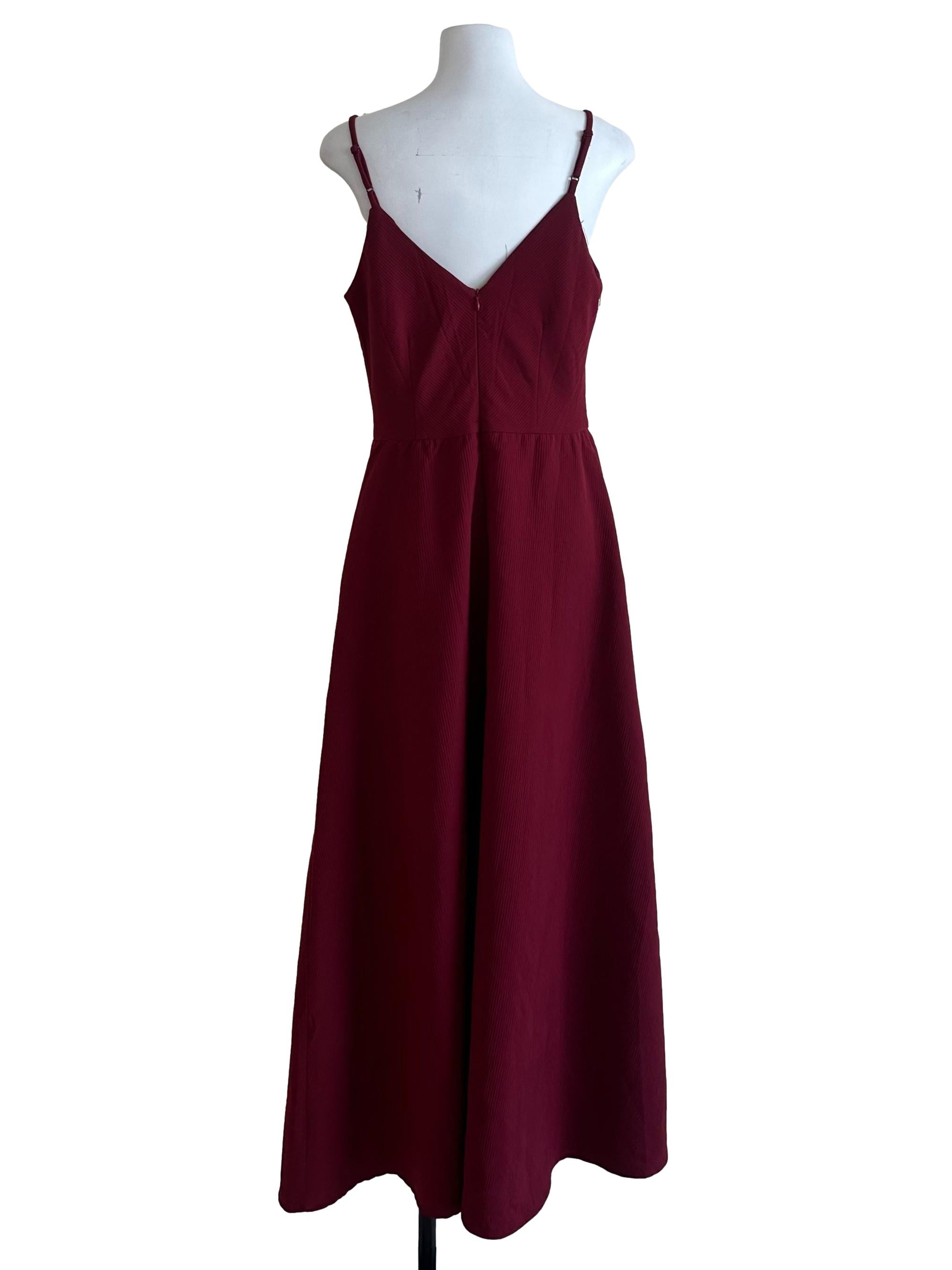 Maroon Red V Neck Textured Dress