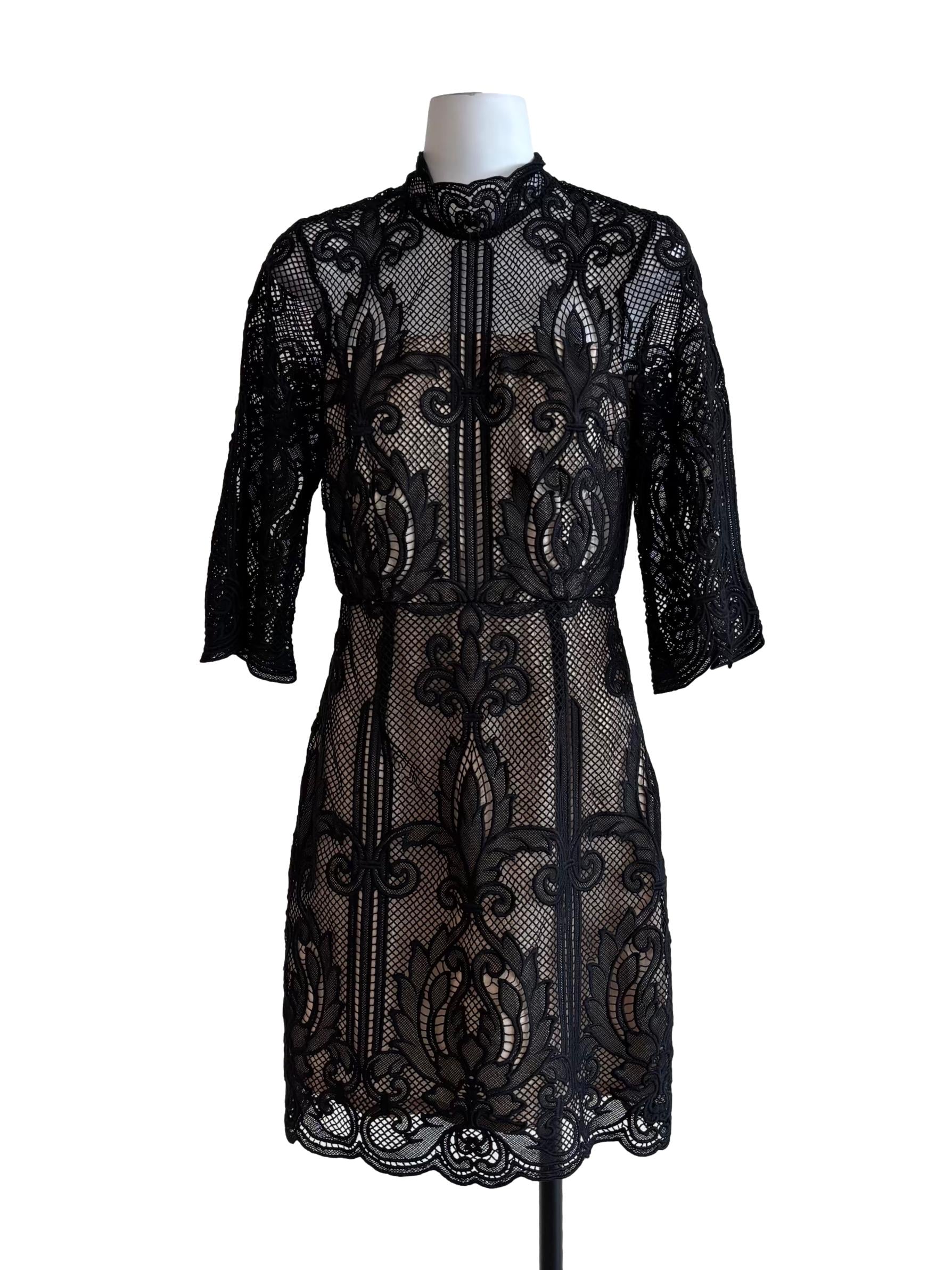 Jet Black Lace A-Line Dress