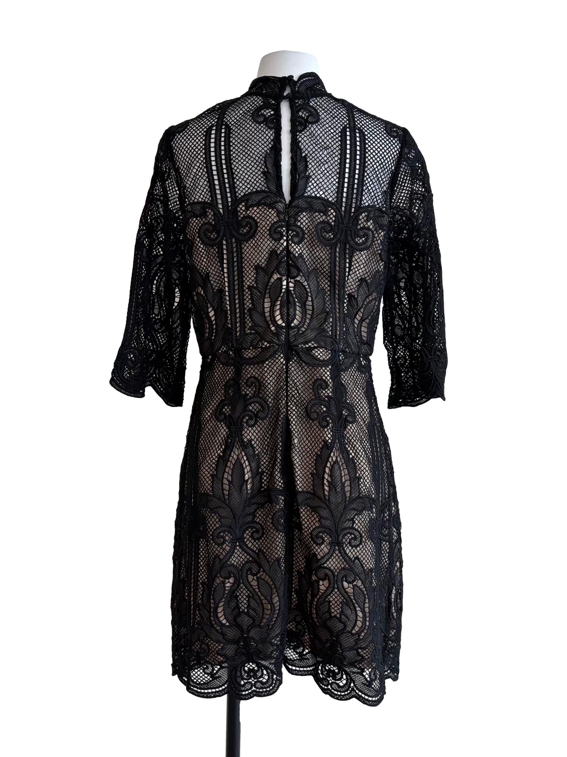 Jet Black Lace A-Line Dress