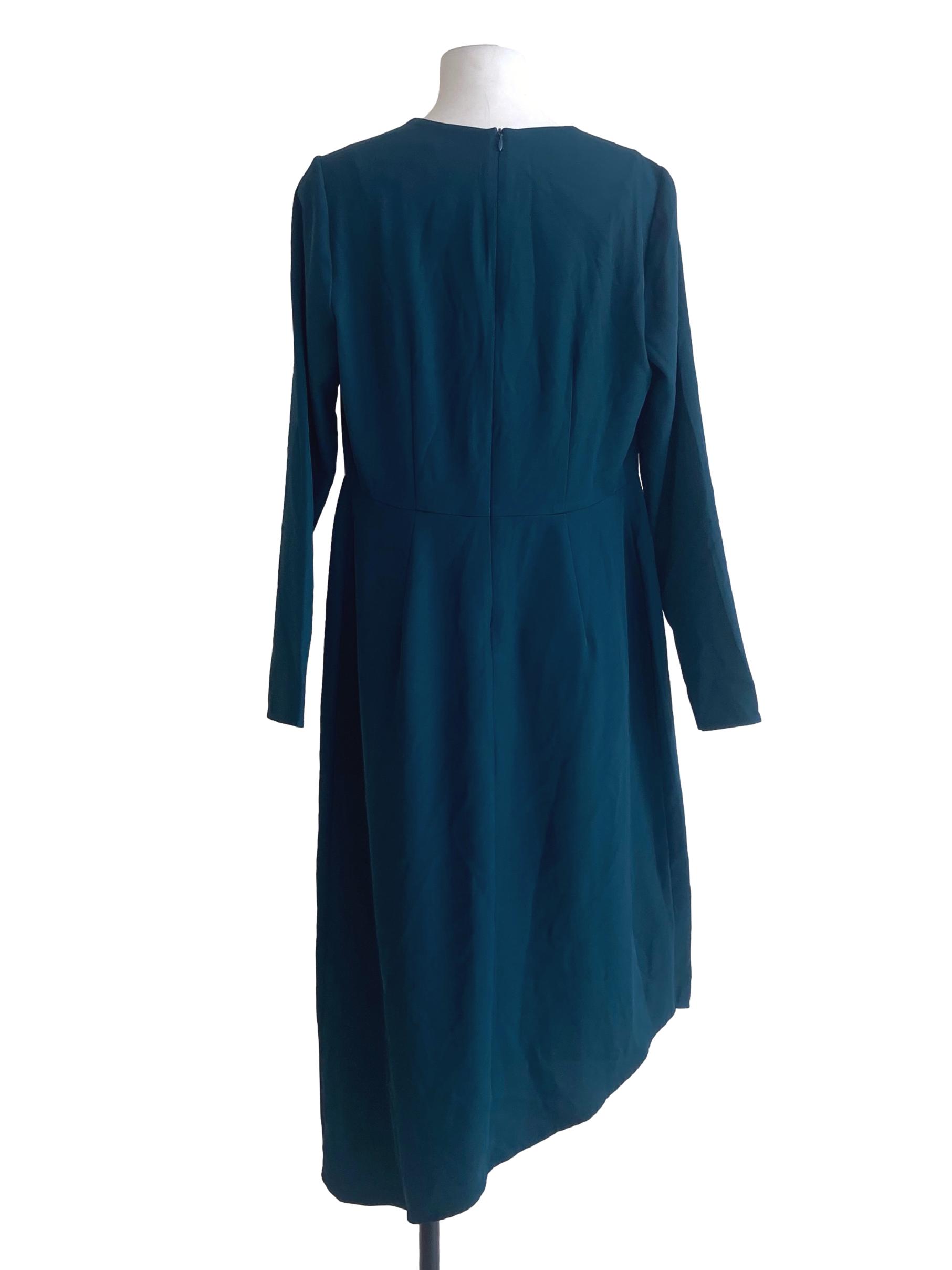 Peacock Blue Herringbone Asymmetric Shift Dress