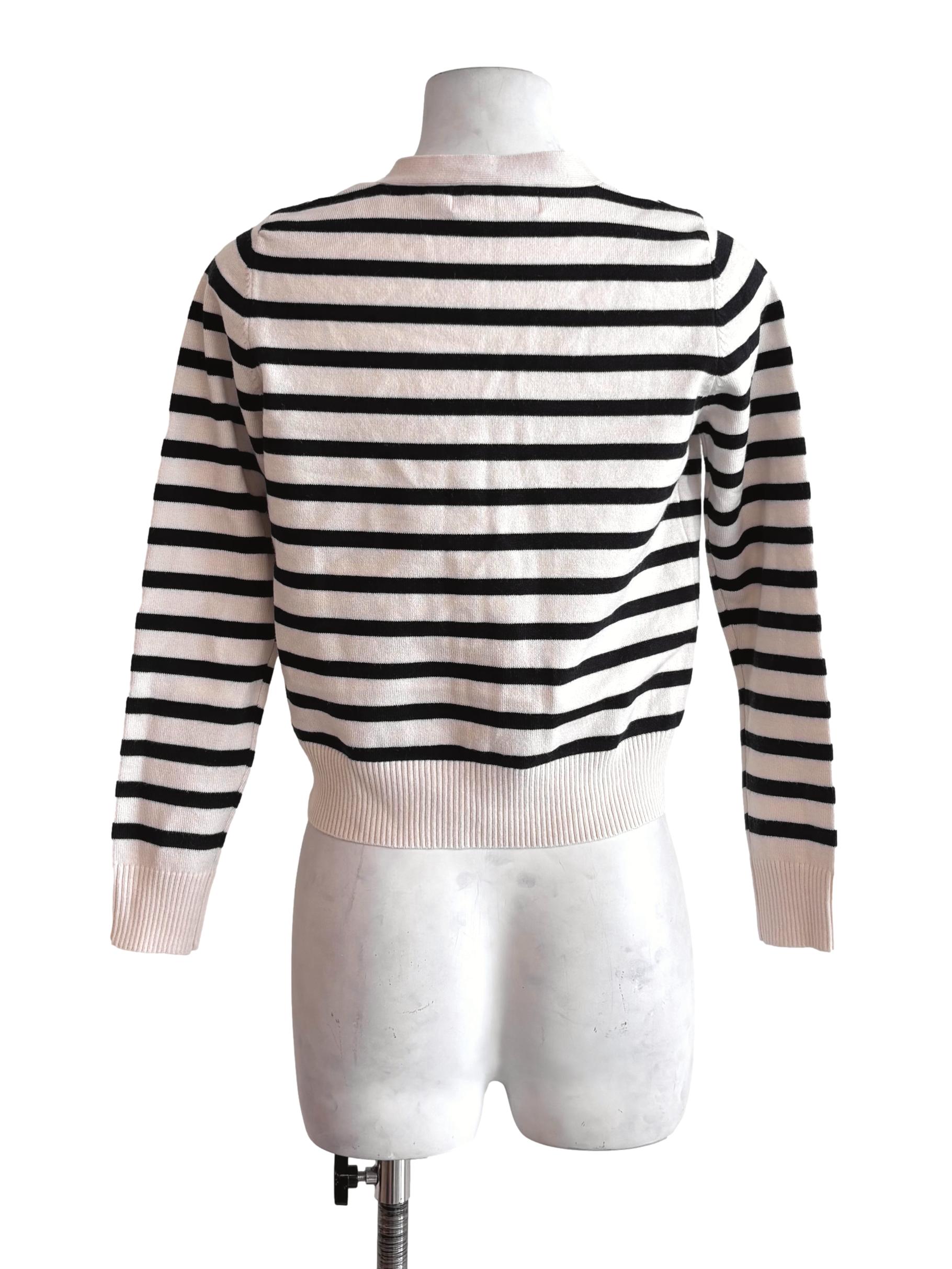Cream Navy Stripes Knit Cardigan