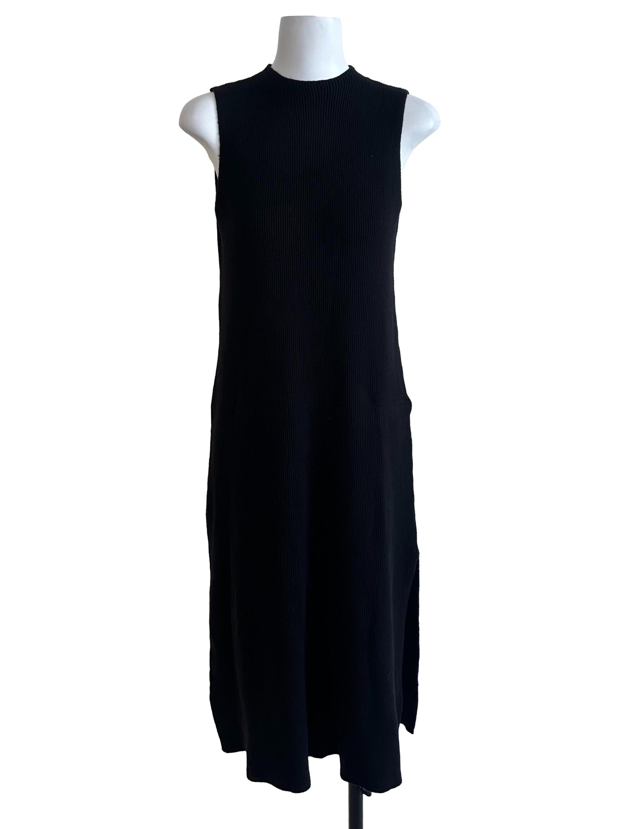 Raven Black Knit Slitt Sleveless Dress