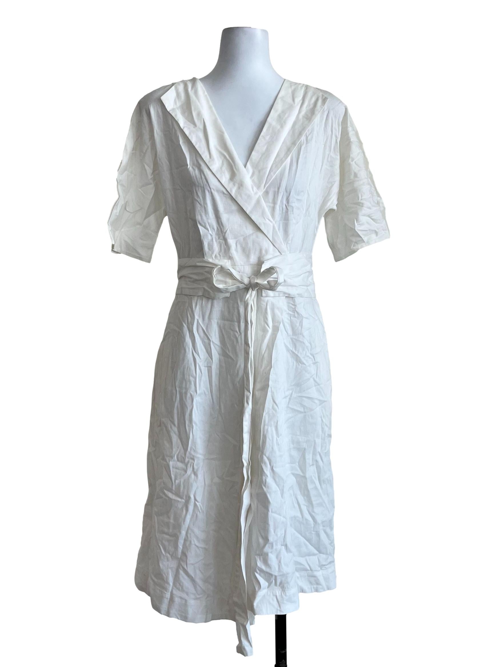 White Plain V Neck Dress