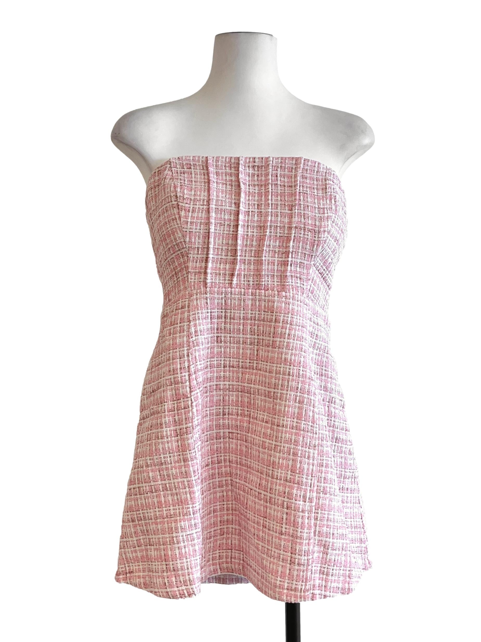 Rose Pink Tweed Strapless Dress