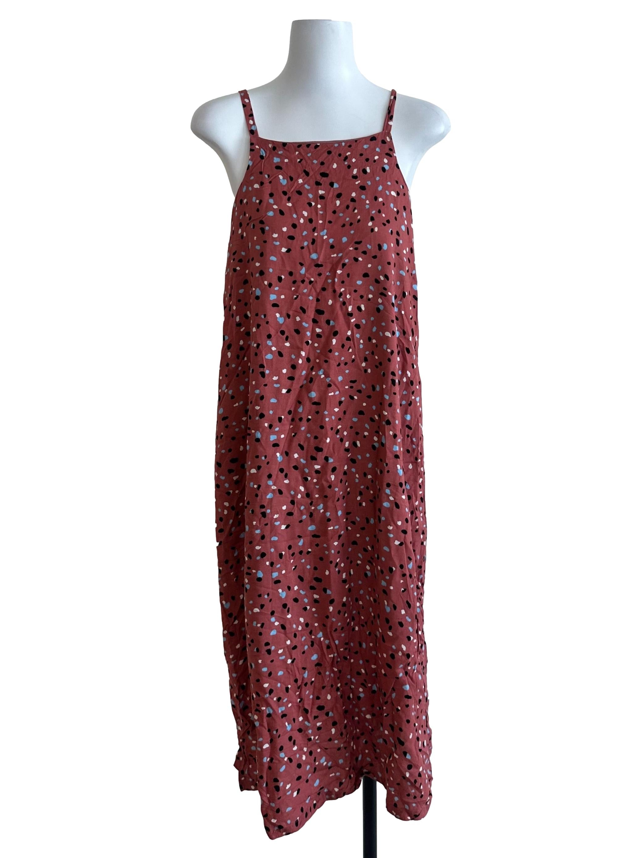 Brick Red Pattern Square Neck Dress
