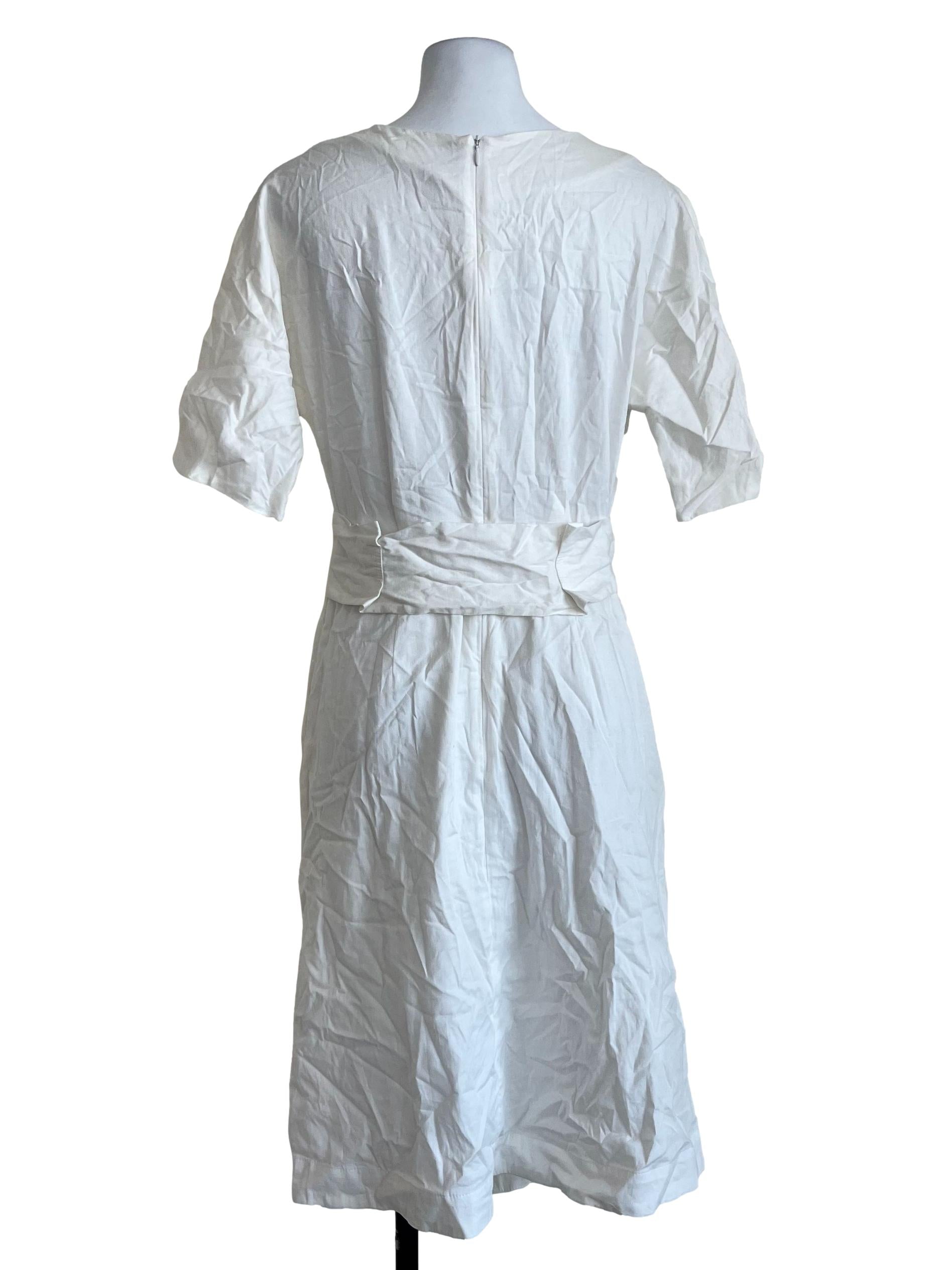 White Plain V Neck Dress