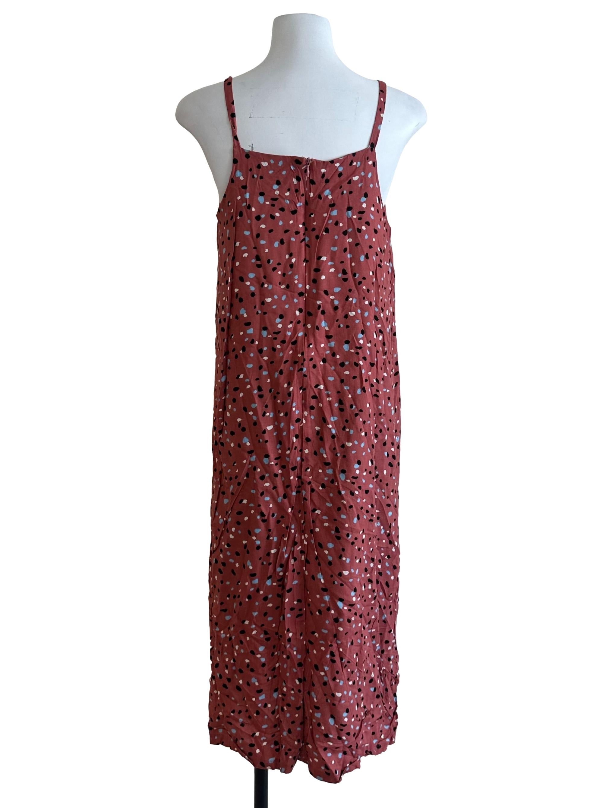 Brick Red Pattern Square Neck Dress