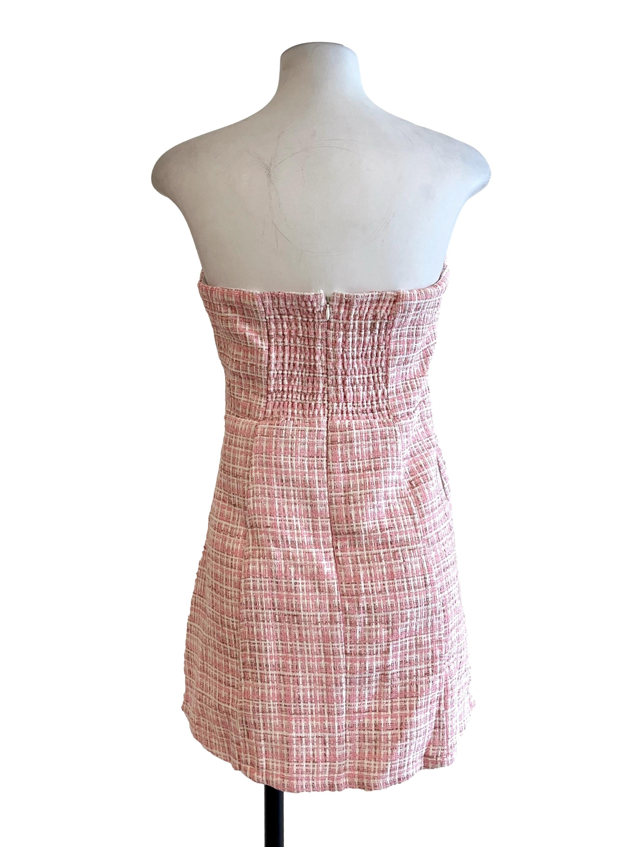 Rose Pink Tweed Strapless Dress