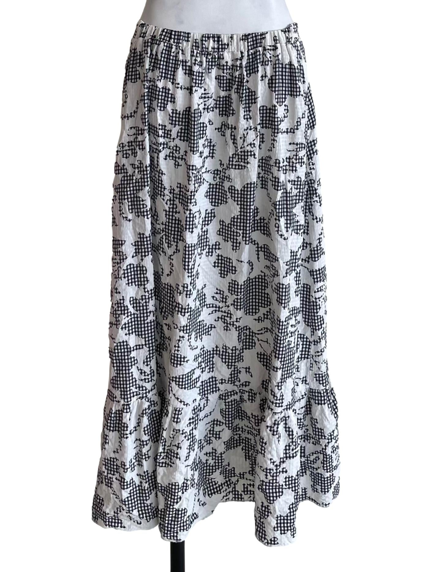 White & Black Gingham Yoke Waist Skirt