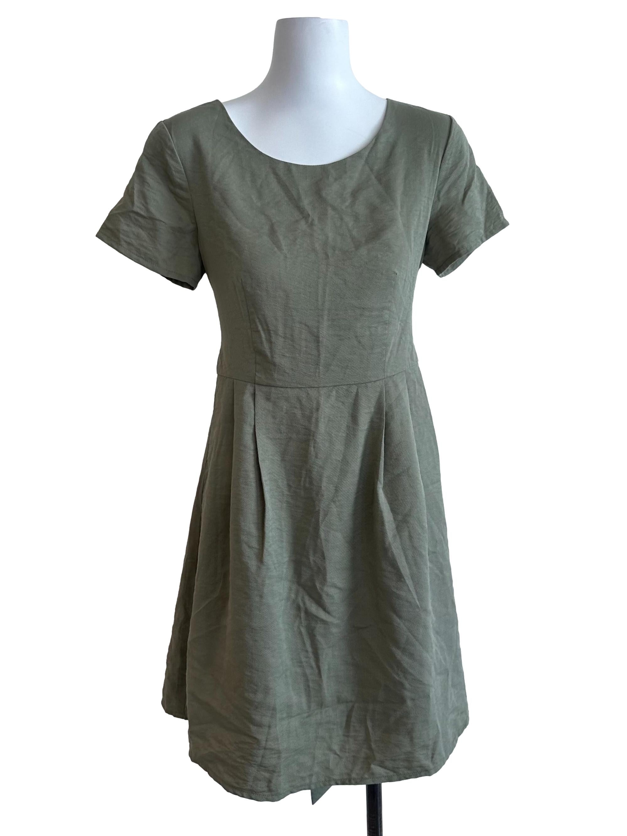 Sage Green Round Neck A Line Dress