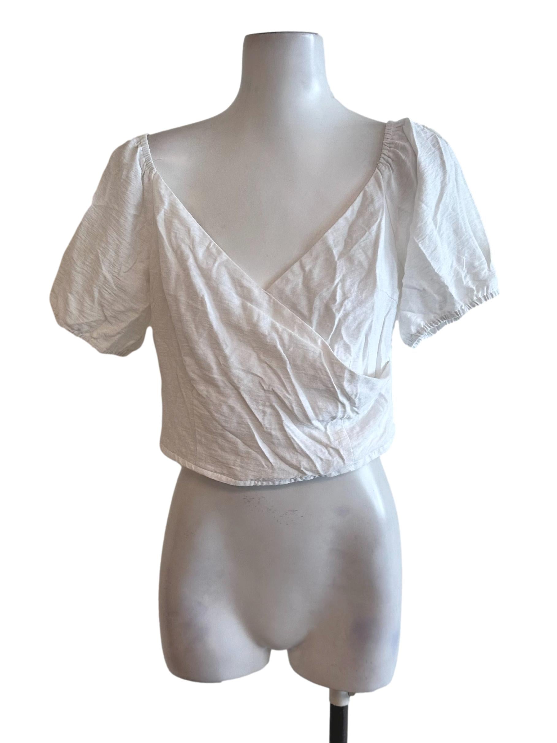 Off White V Neck Overlap Top