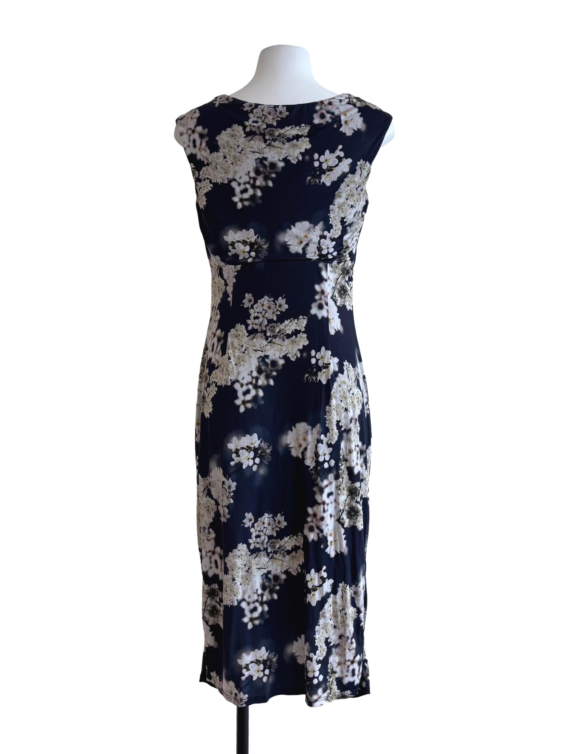 Midnight Blue Floral Cowl Dress