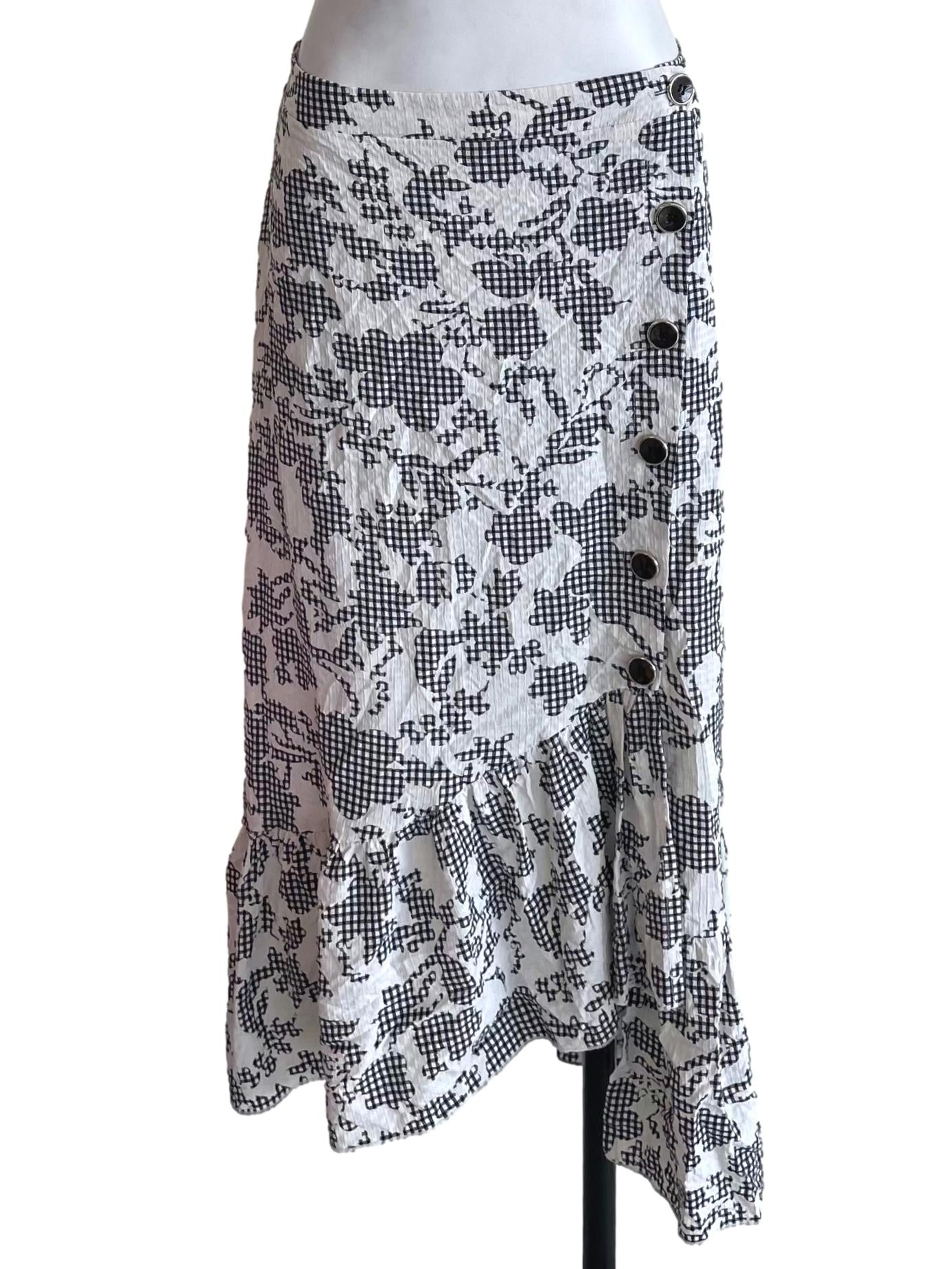 White & Black Gingham Yoke Waist Skirt