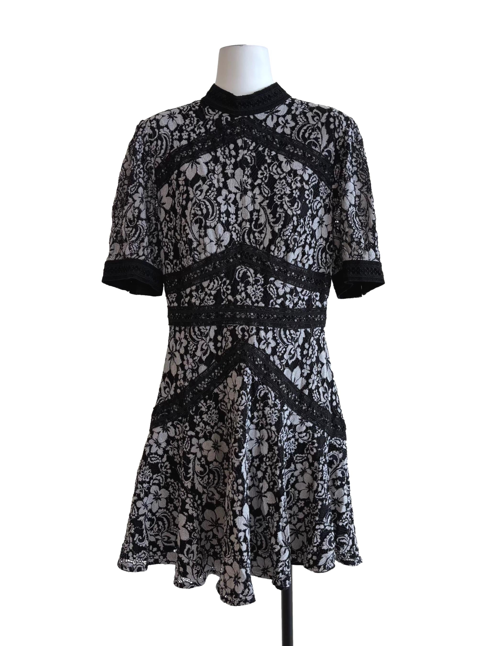 Jet Black Chrome Grey Floral Lace Dress