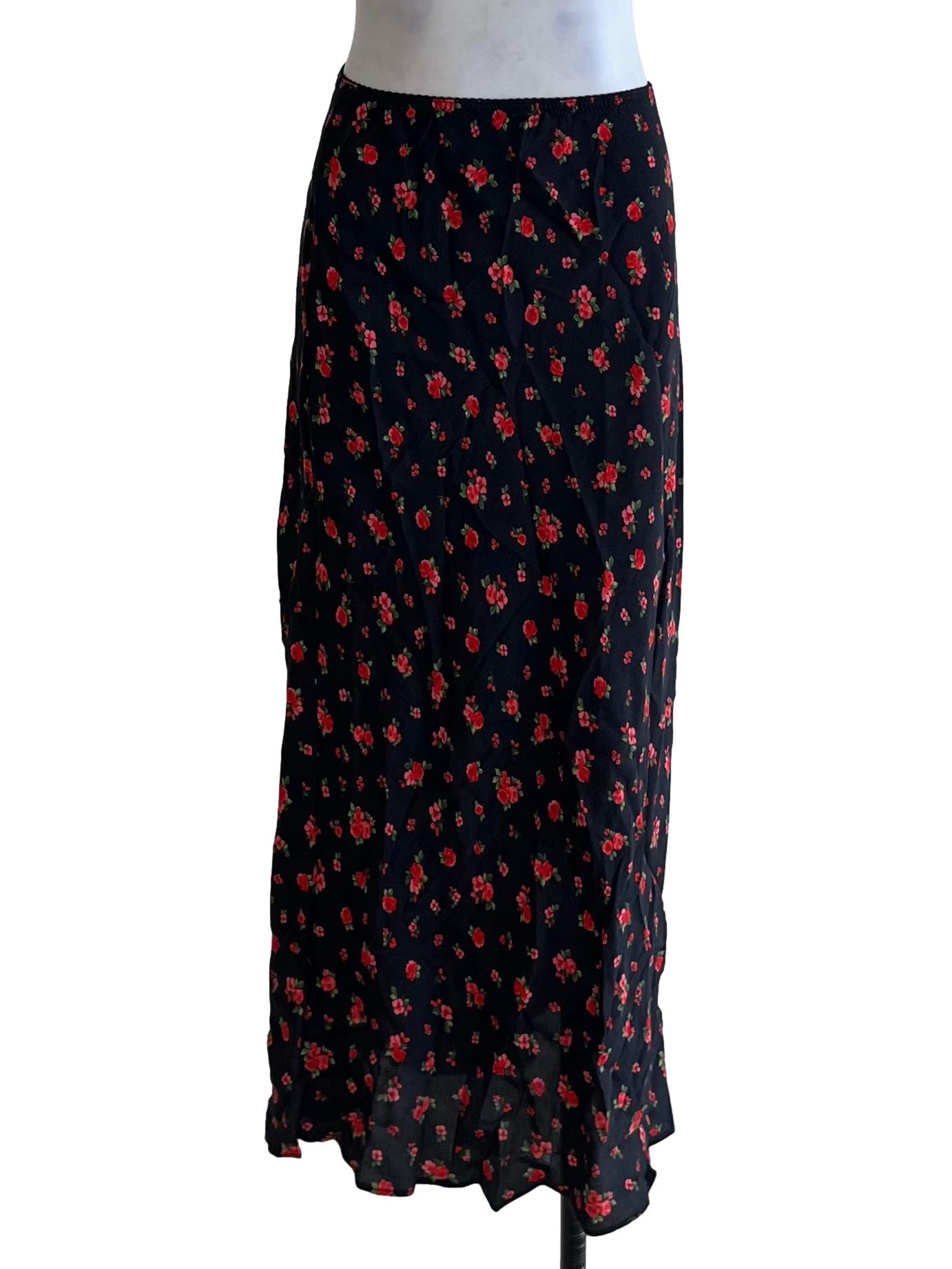 Black Floral A-Line Skirt
